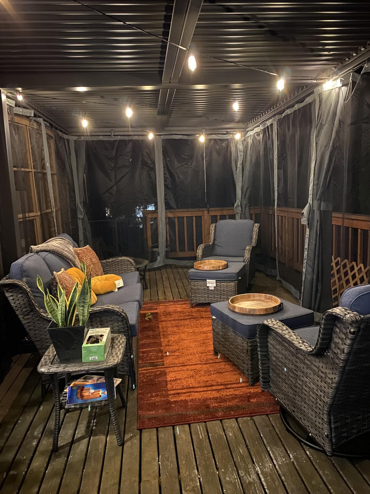 EROMMY Louvered Pergola 10x20, Outdoor Aluminum Pergola with Adjustable Rainproof Roof for Garden, Patio, Deck, Waterproof Curtains and Netting Included, Gray-Black customer photo 2