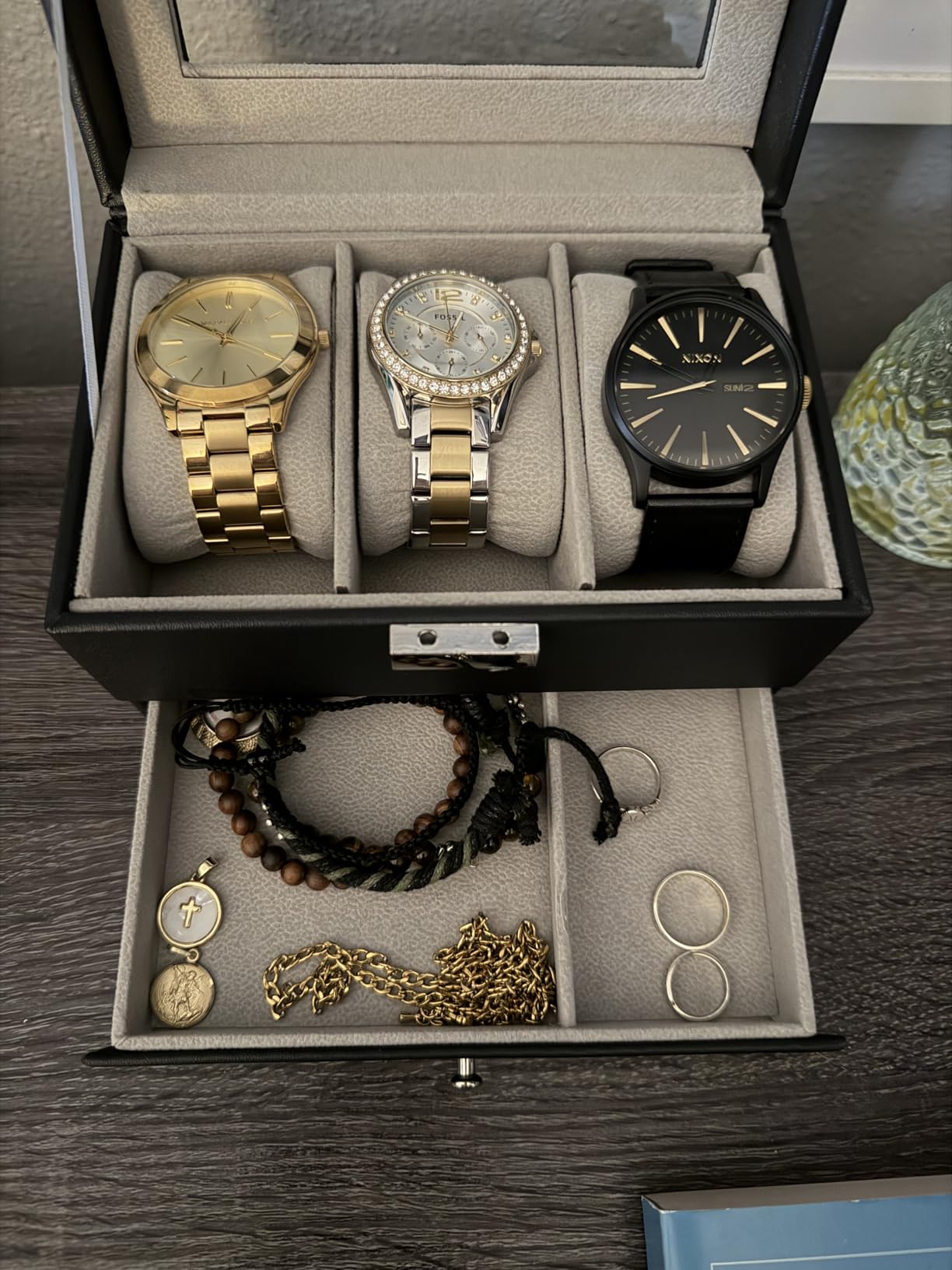 ProCase Watch Box, 6 Slot Watches Display Case with Drawer, Mens Watch Case with Glass Lid, 2-Layer Mens Jewelry Organizer Storage Holder -6 Slot, Espresso customer photo 2