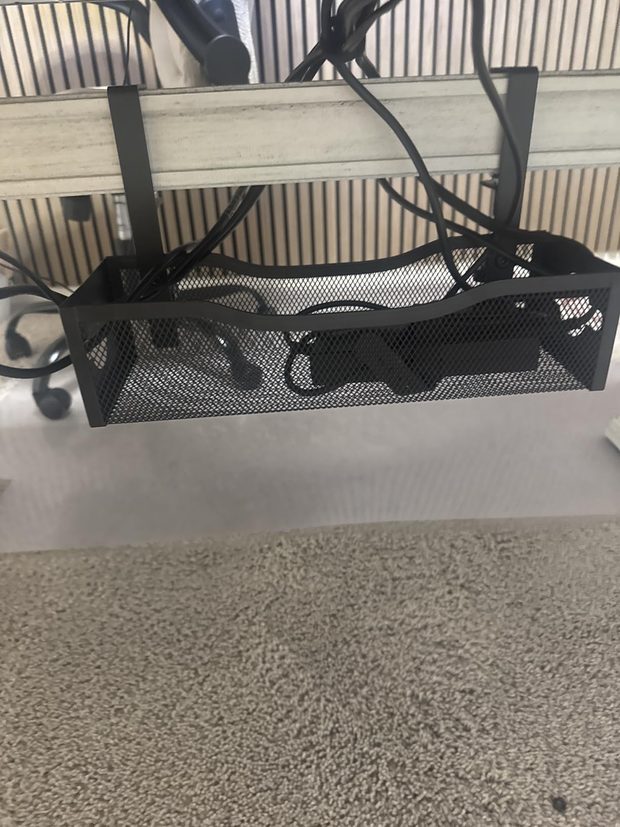 Under Desk Cable Management Tray No Drill, Metal Mesh Cable Management Under Desk with Clamp Mount, 2 Hole Cable Tray with Wire Management and Cord Organizer customer photo 2