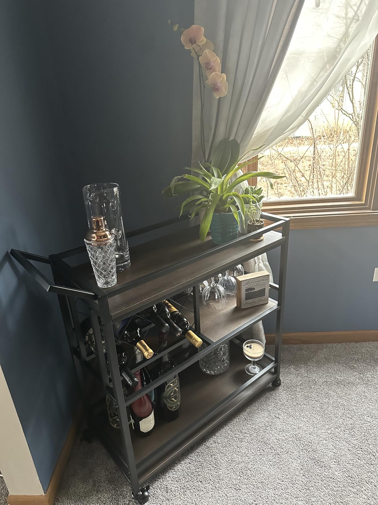 FATORRI Bar Cart for The Home, Rolling Wine Carts on Wheels with 3 Tier Wood Shelves, Liquor Beverage Cart with Wine Rack and Glass Holder (Rustic Oak) customer photo 1