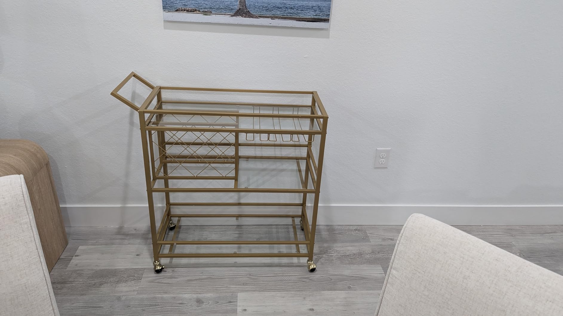 FATORRI Bar Cart for The Home, Rolling Wine Carts on Wheels with 3 Tier Wood Shelves, Liquor Beverage Cart with Wine Rack and Glass Holder (Rustic Oak) customer photo 2