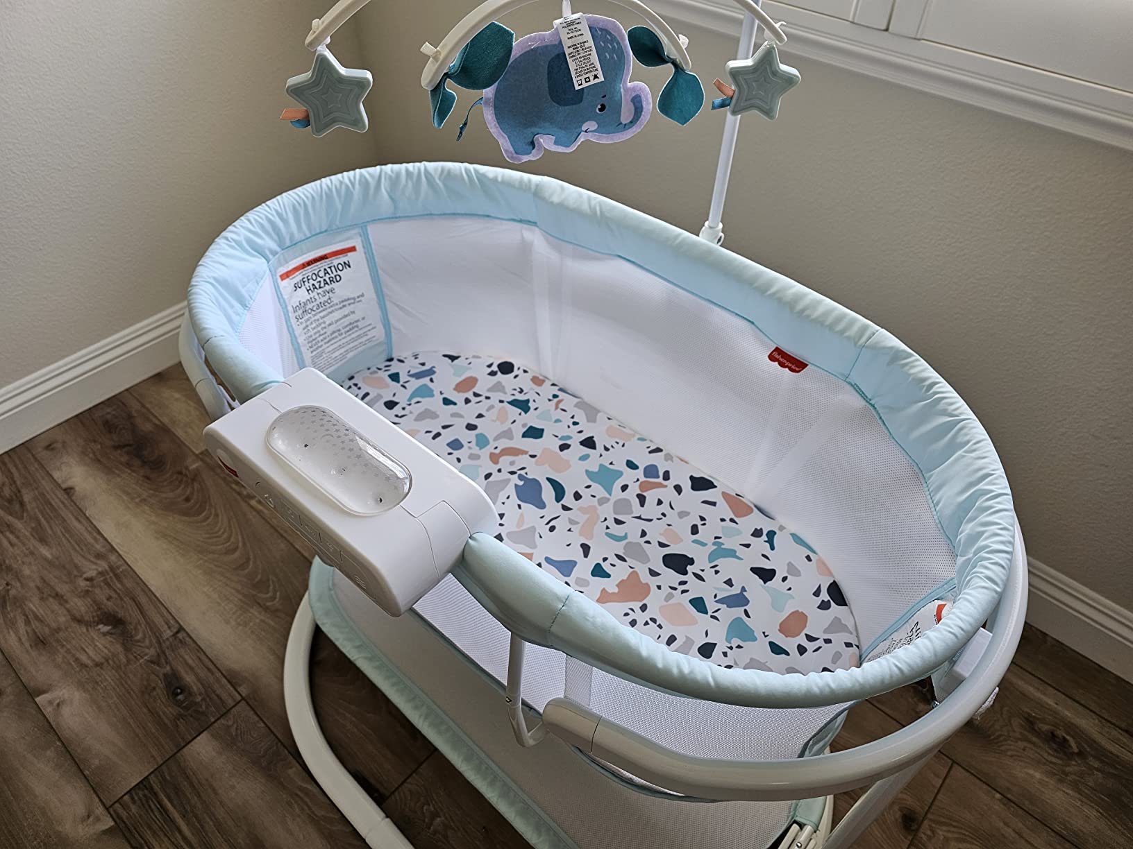 Fisher-Price Baby Bedside Sleeper Soothing Motions Bassinet with Lights Music Vibrations and Toy Mobile for Newborns 0+ Months, Sweet Snugamonkey customer photo 1