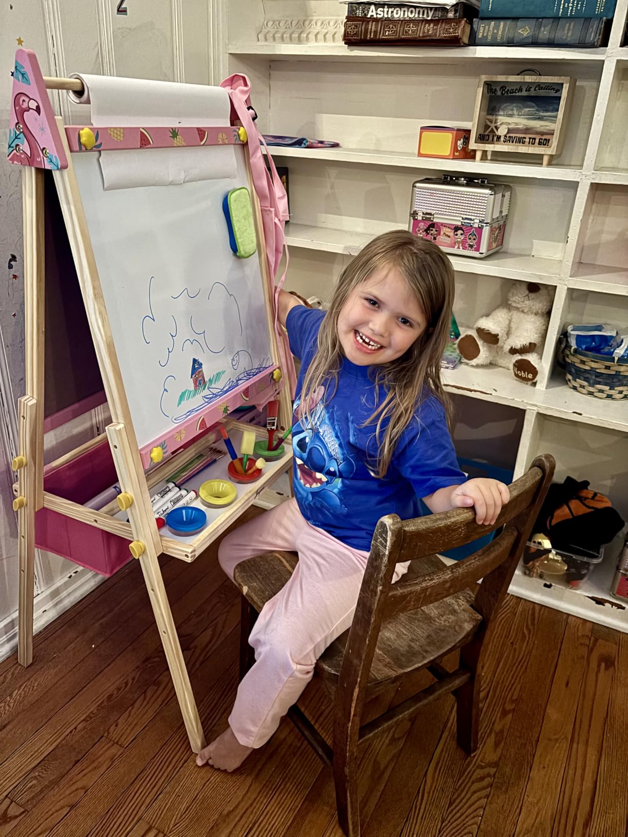 Joyooss Art Easel for Kids Easel for Toddlers, Adjustable Standing Wooden Toddler Easels Kid Whiteboard & Chalk Board Kids Dry Erase Board, Art Easel for Kid Age 2-4 4-8 9-12 Drawing Easels customer photo 2