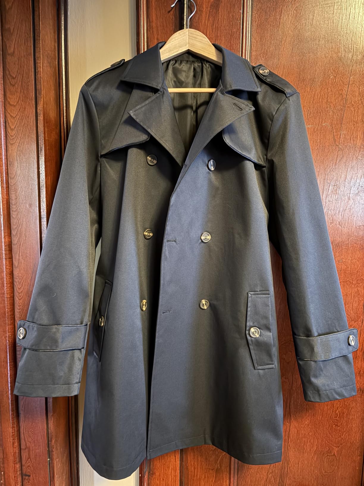 Makkrom Men's Trench Coat Slim fit Double Breasted Notched Lapel Belted Windbreaker Long Jacket Casual Windproof Overcoat customer photo 1