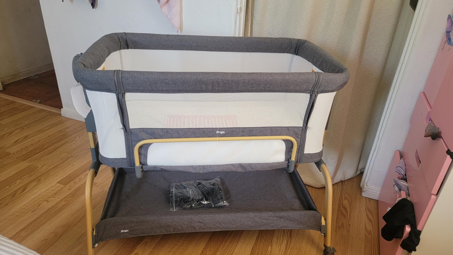 Jimglo 3 in 1 Baby Bassinet, Bedside Bassinet for Baby, Rocking Bassinet with Comfy Mattress and Wheels, 6 Height Adjustable Easy Folding Portable Bedside Crib for Newborn customer photo 1