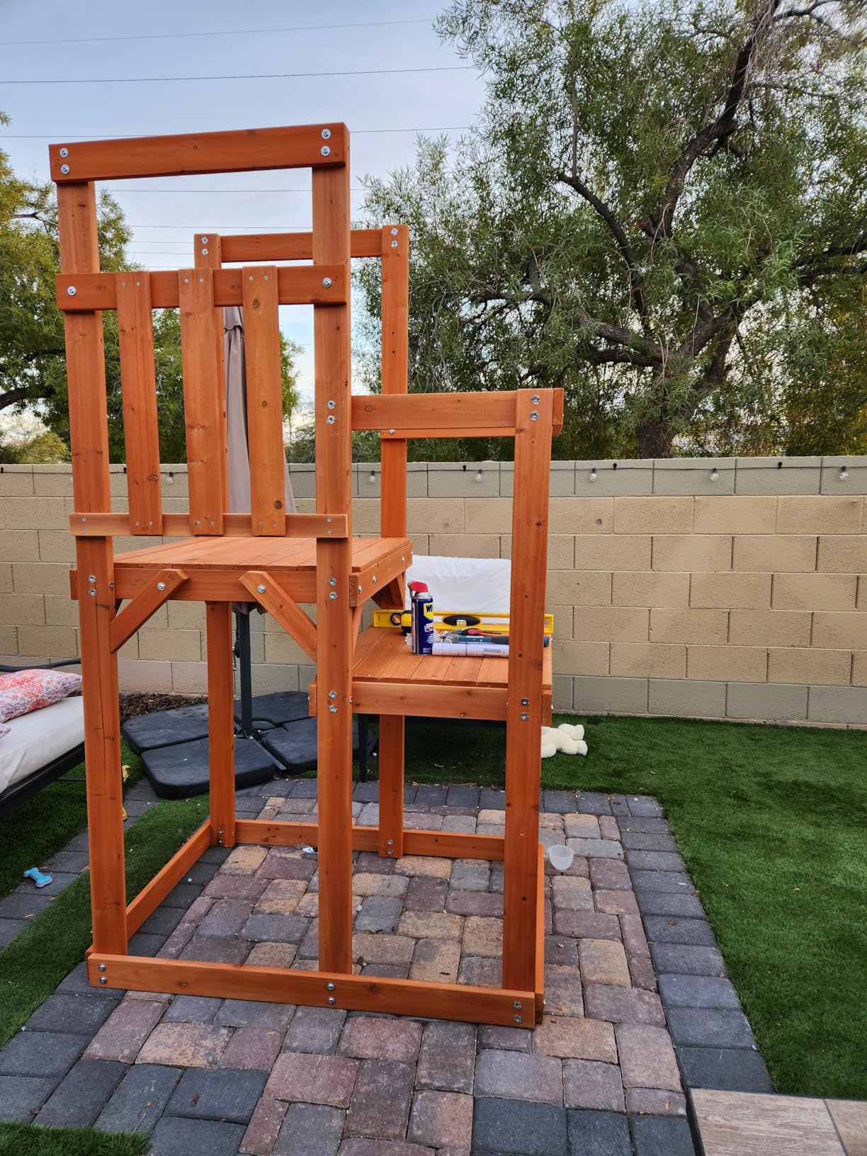 Dolphin Playground Cedar Wooden Swing Sets for Backyard, Outdoor Playset for Kids with Monkey Bar, 2 in 1 Outdoor Table, Wave Slide, Climbing Wall, and 2 Belt Swings, Playground Sets for Backyards customer photo 2