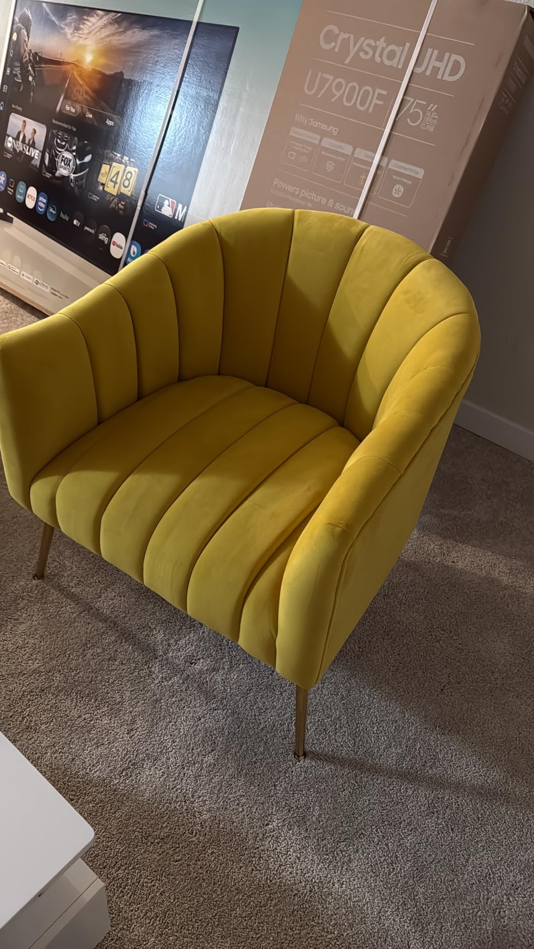 Dewhut Oversized Pumpkin Couch Accent Chair, Modern Comfy Velvet Upholstered Barrel Chairs, Luxury Single Sofa Armchair for Living Room, Waiting Room, Office and Vanity, Beige customer photo 1