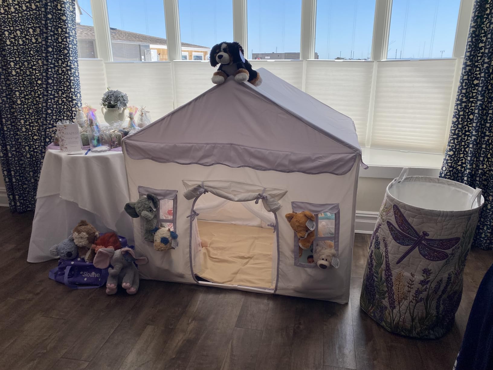 Besrey Kids Play Tent 2 in 1 with Padded Mat and Lights, Large Kids Playhouse with 2 Doors & 4 Windows, Indoor & Outdoor, Toddler Tent for Kids Indoor, 51