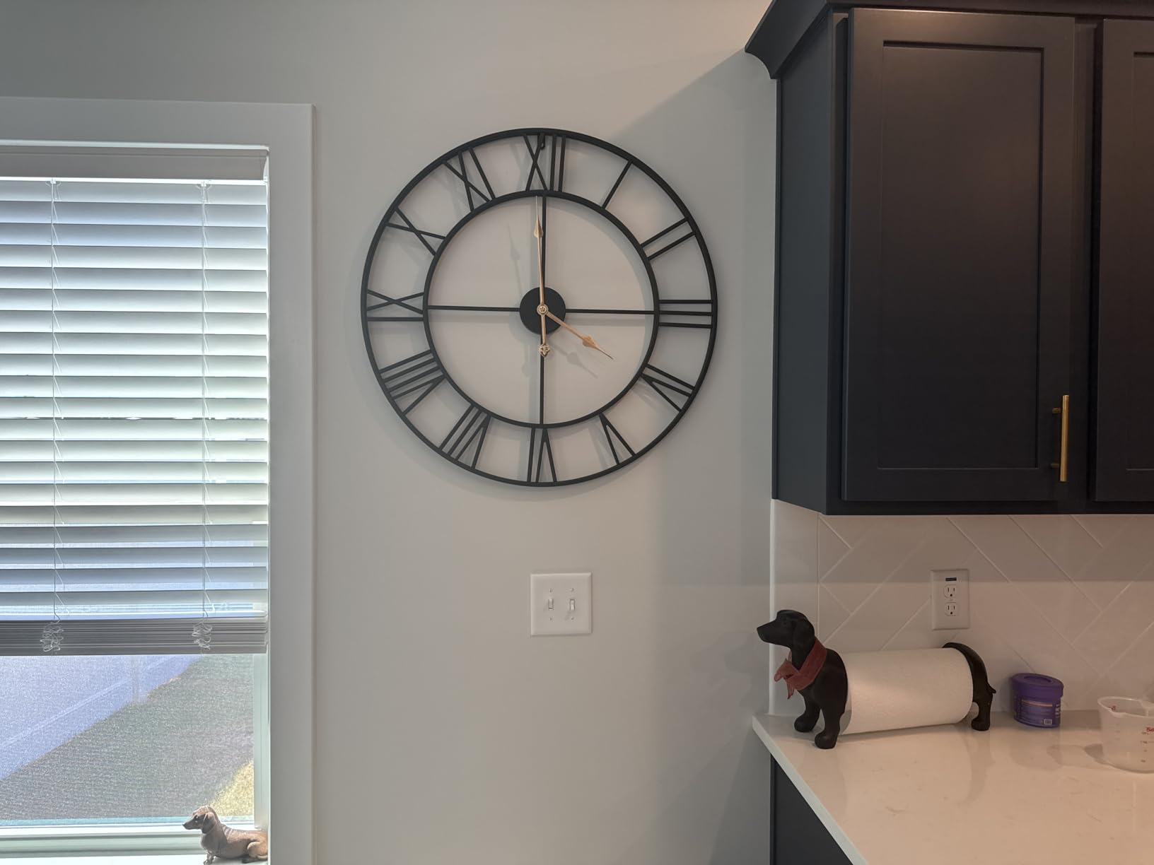 Pytha Sight 30 Inch Extra Large Giant Wall Clock, Oversized Round Silent Vintage Industrial Black Metal Farmhouse Big Roman Numeral Wall Clocks for Living Room, Kitchen, Bedroom Home Decor customer photo 2