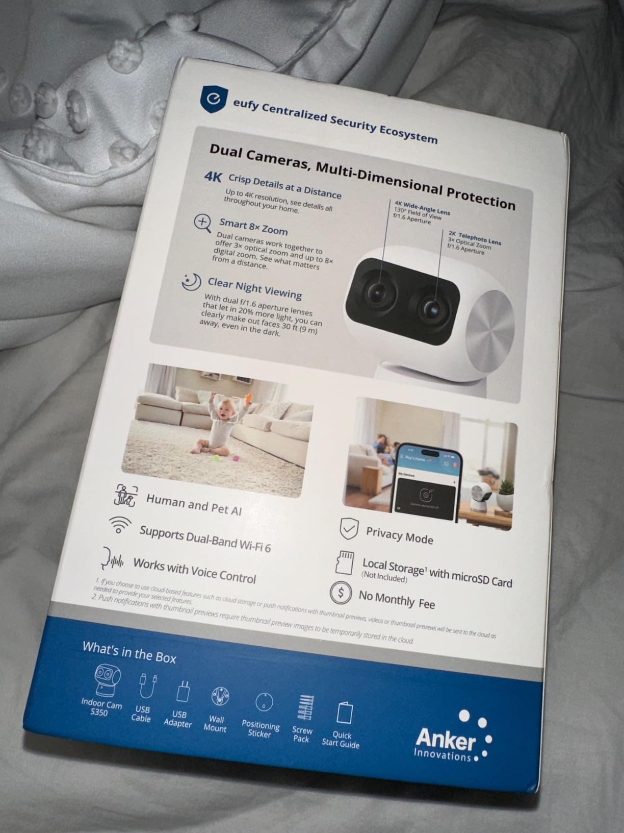 eufy Security 4K Indoor Cam S350, No Subscription, Dual Cameras, 8x Zoom, 360 Coverage, Works as a Pet Camera, Nanny/Senior/Baby Monitor, AI Auto-Tracking, Human/Pet/Cry Detection, 2.4/5 GHz Wi-Fi customer photo 2