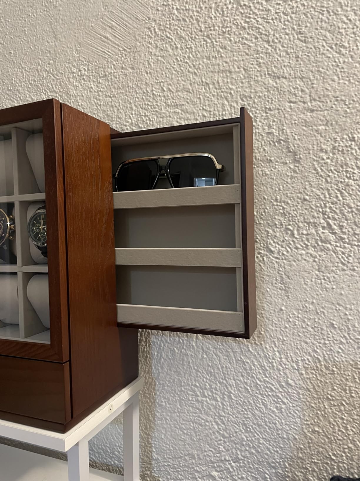 SONGMICS 12-Slot Watch Box, Watch Display Case with Window, Solid Wood Veneer, Velvet Lining, Vertical Storage, Space Saving, Gift Idea, Coffee Brown UJOW014K01 customer photo 2