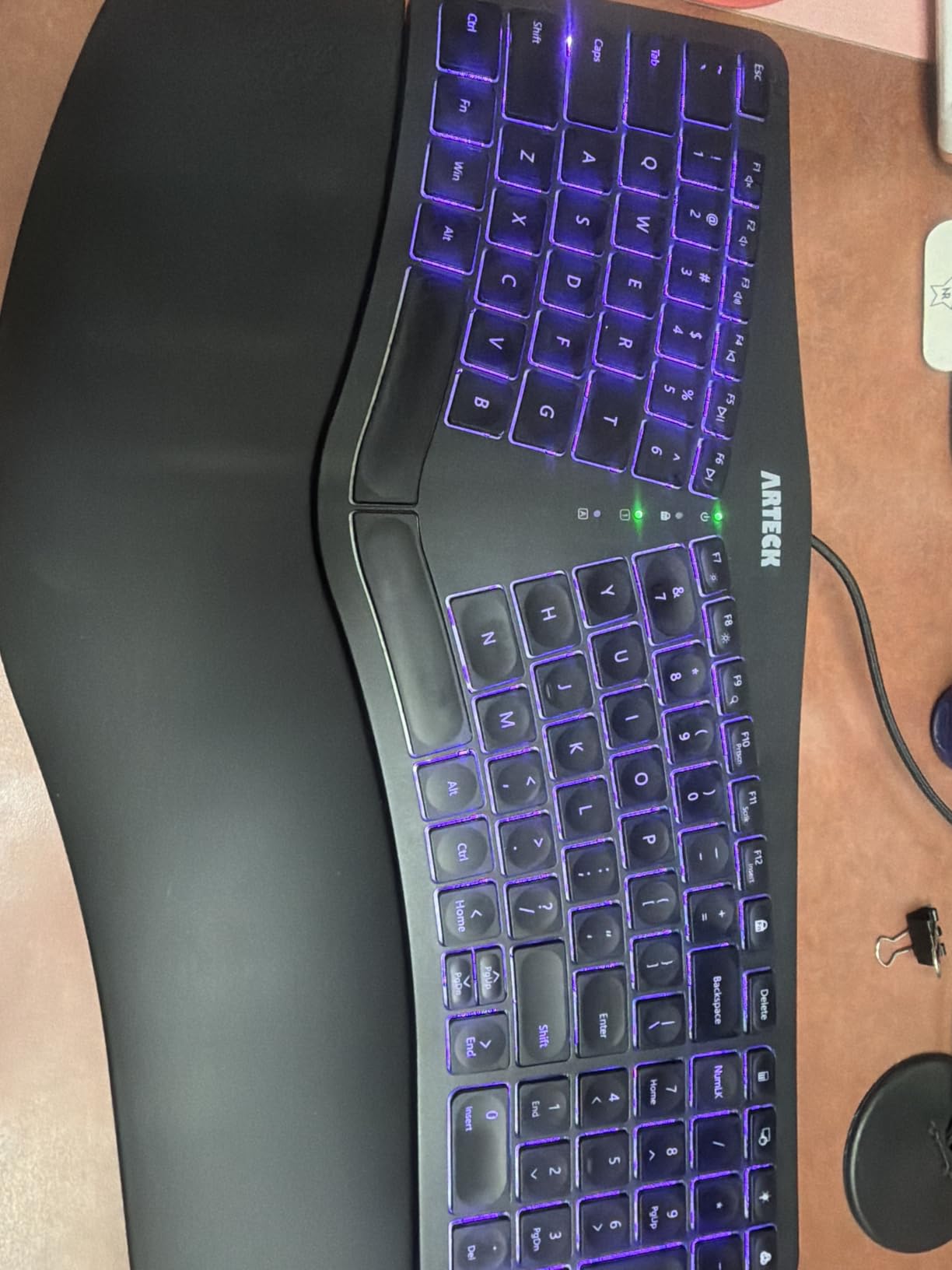 Arteck Ergonomic USB Wired Keyboard with Cushioned Wrist & Palm Rest, Backlit 7 Colors & Adjustable Brightness Comfortable Natural Split Keyboard with 6 Feet Wire for Windows Computer Desktop Laptop customer photo 2