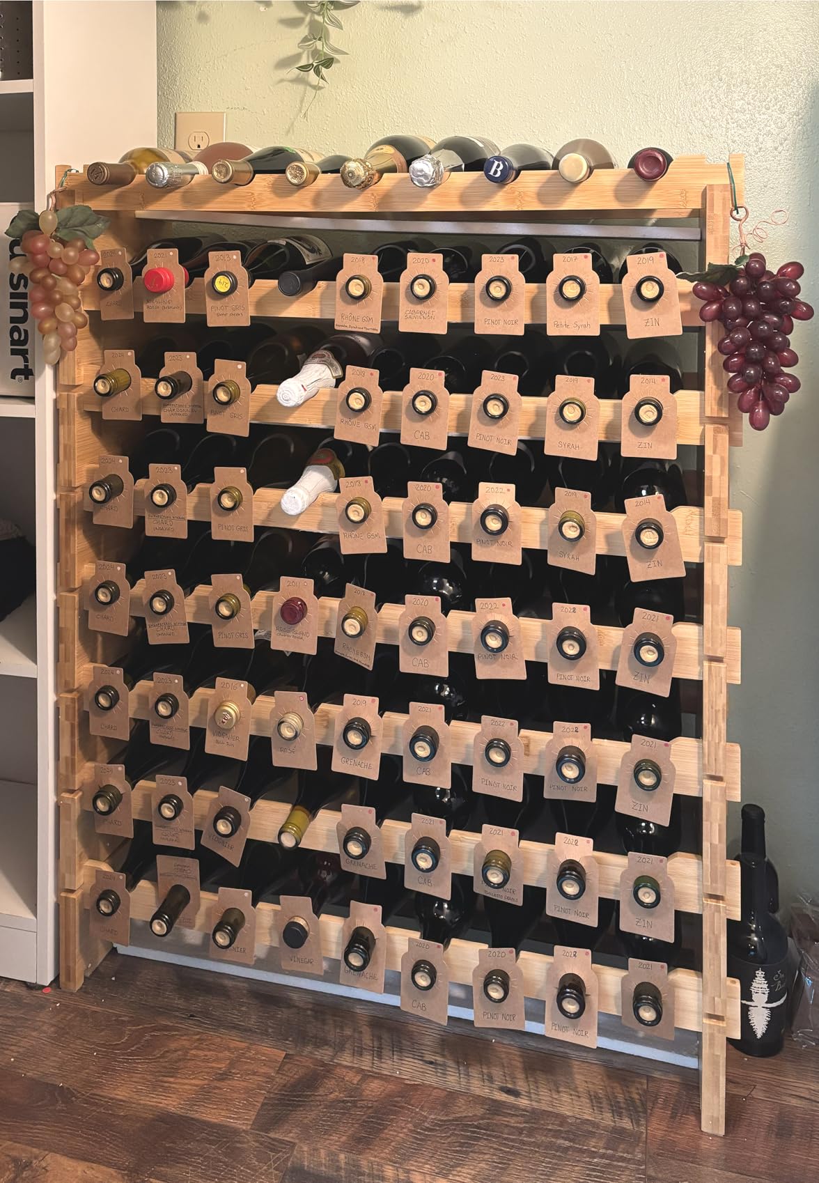 NutriChef 108 Bottle Wine Rack Stackable Bamboo Freestanding, 12 Tier Modular Shelf, Sturdy Wobble Free Upgraded 2026 Design, Easy No-Tool Assembly for Kitchen Cellar or Bar Storage 33.5