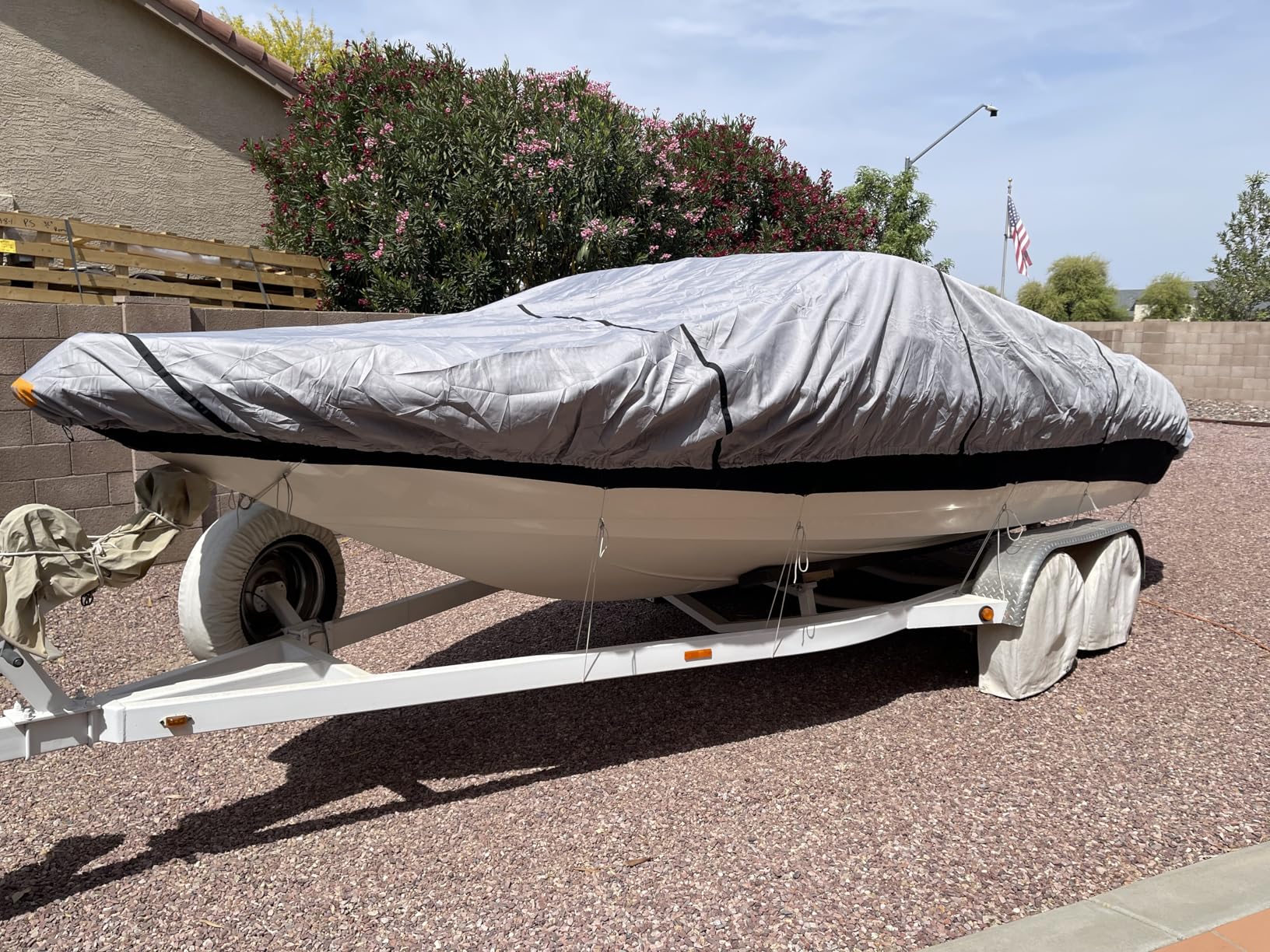 RVMasking Boat Cover, Ultra-Thick 1600D Polyester Canvas with Double PU Waterproof Coating, Fits 20-22ft Tri-Hull, V-Hull, Runabout, Fish & Ski Boat, Bass Boat, Gray customer photo 1
