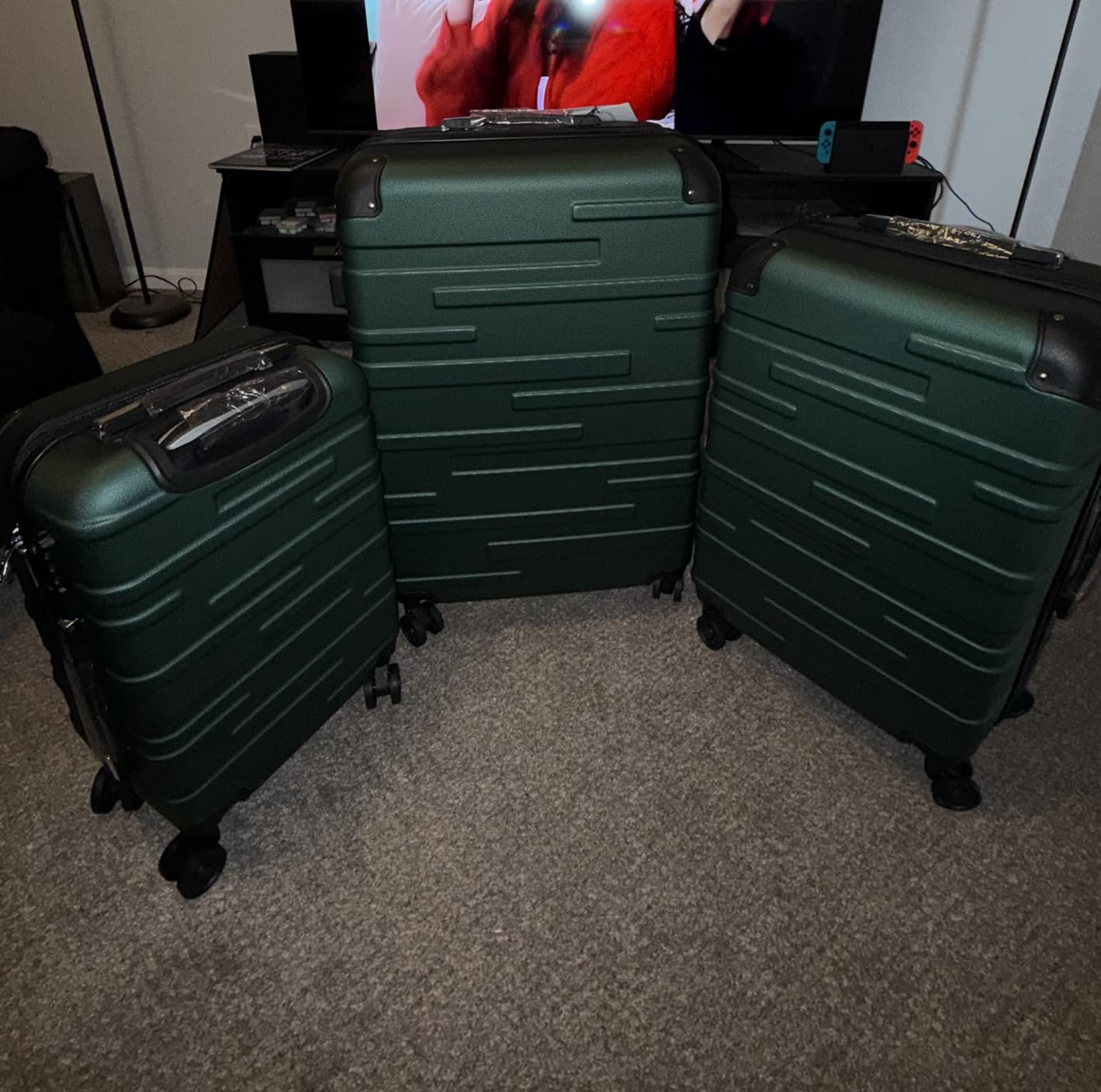 Coolife Hardside Checked Luggage with TSA Lock, Spinner Wheels, Telescopic Handle, Lightweight Suitcase (Dark Green, M(24in)) customer photo 1