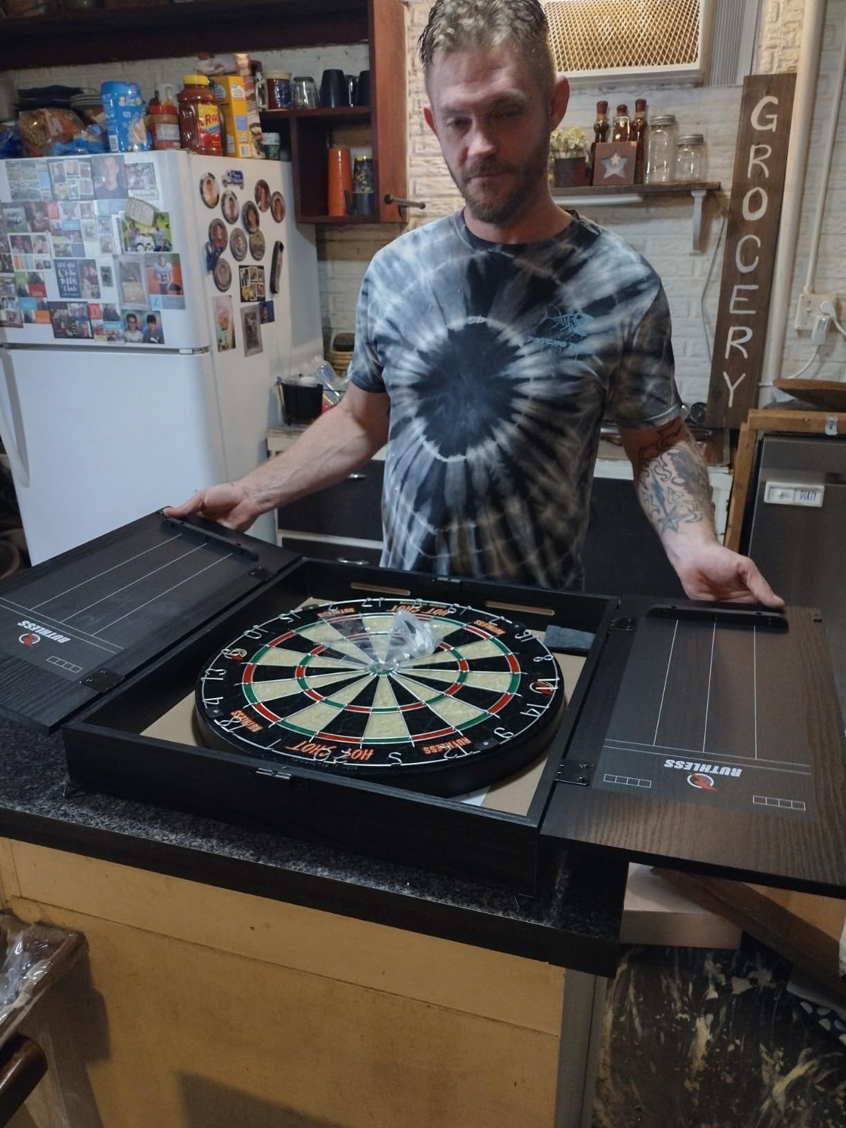 Ruthless Home Darts Centre with or Without LED Light Options | Home Dart Board Centre Including Cabinet, Dartboard and 2 Sets of Darts customer photo 1