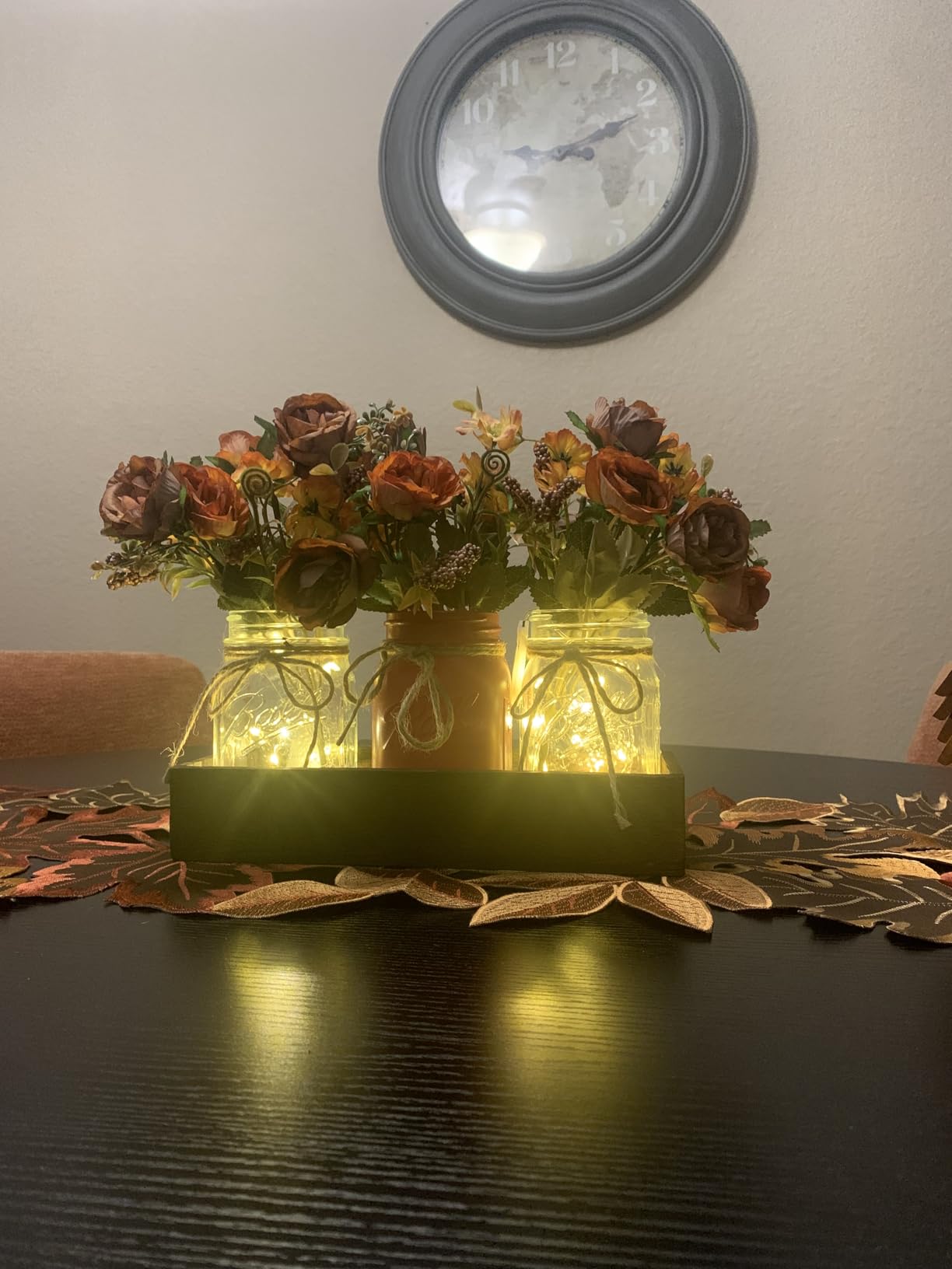 3 Pcs Mason Jar Centerpiece Table Decorations for Dining Table Decor Farmhouse Coffee Table Decor with Wood Tray and Led Light Table Centerpieces for Dining room Kitchen Living Bathroom, Orange customer photo 1