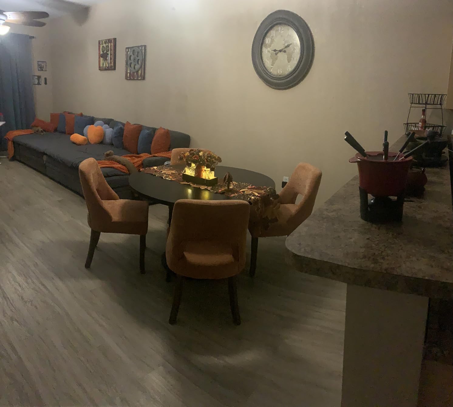 3 Pcs Mason Jar Centerpiece Table Decorations for Dining Table Decor Farmhouse Coffee Table Decor with Wood Tray and Led Light Table Centerpieces for Dining room Kitchen Living Bathroom, Orange customer photo 2