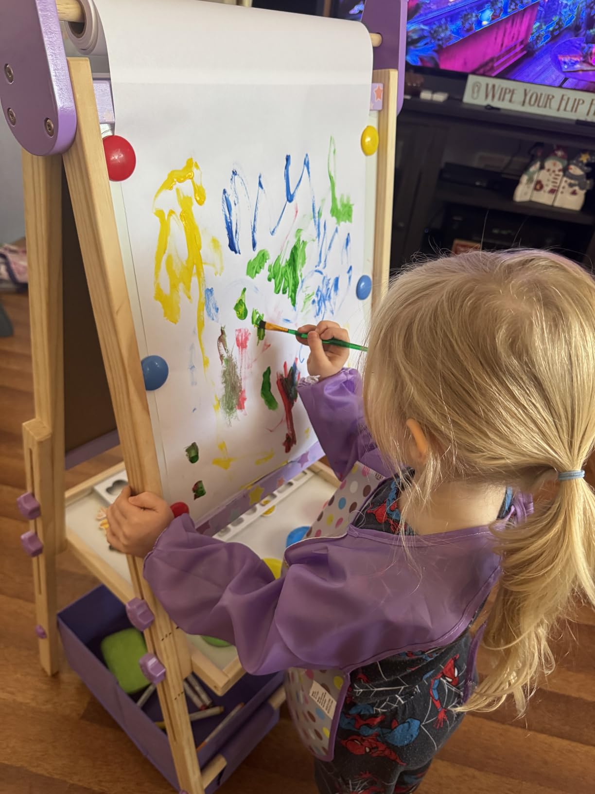 Kids Easel Including 100+ Accessories, Rundad Double Sided Wooden Easel for Kids Age 3-8 with Magnetic Chalkboard & Painting Board, Free Height Adjustable Art Easel Supplies for Toddlers customer photo 1