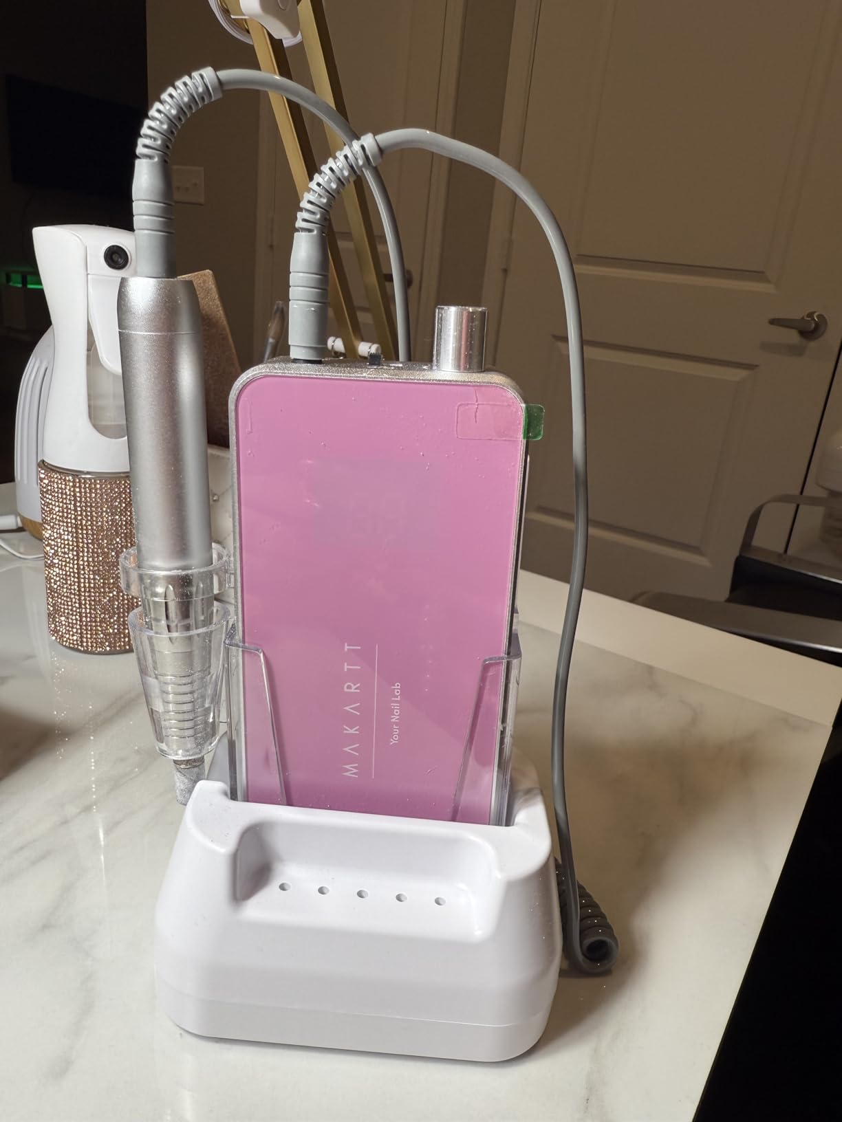 Makartt Nail Drill Professional, 35,000RPM Rechargeable Electric Nail File for Acrylic & Gel Removal, 60W Brushless Motor, 2-in-1 Desktop & Portable, LCD Display, for Home & Salon Use, Nouvella Pink customer photo 1