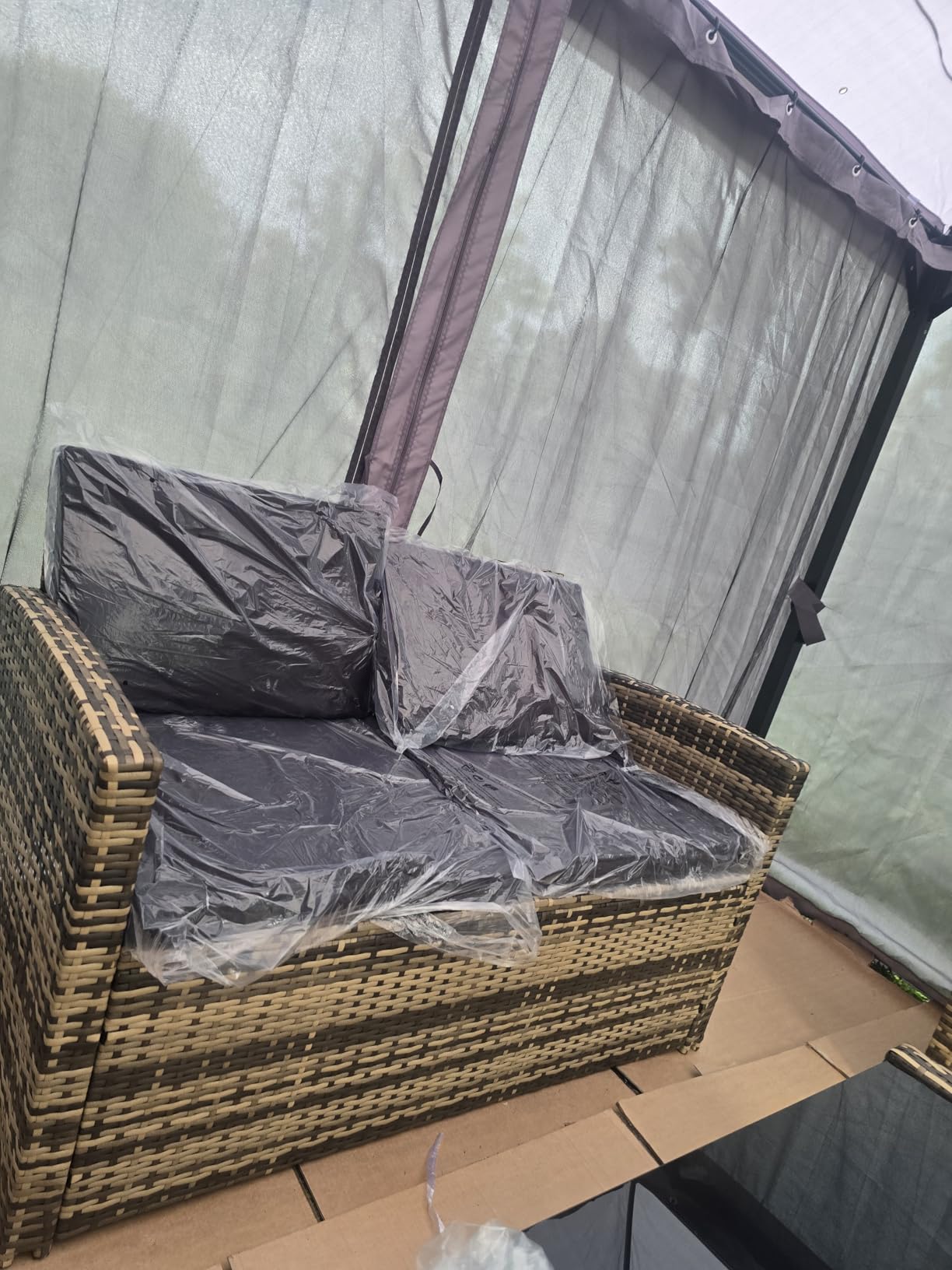 KROFEM 8-Piece Patio Furniture Set, Outdoor Wicker Rattan Sectional with Thick Cushions, Glass Top Table with Hidden Storage, Outdoor Conversation Set for Backyard, Porch, Patio, Black customer photo 1