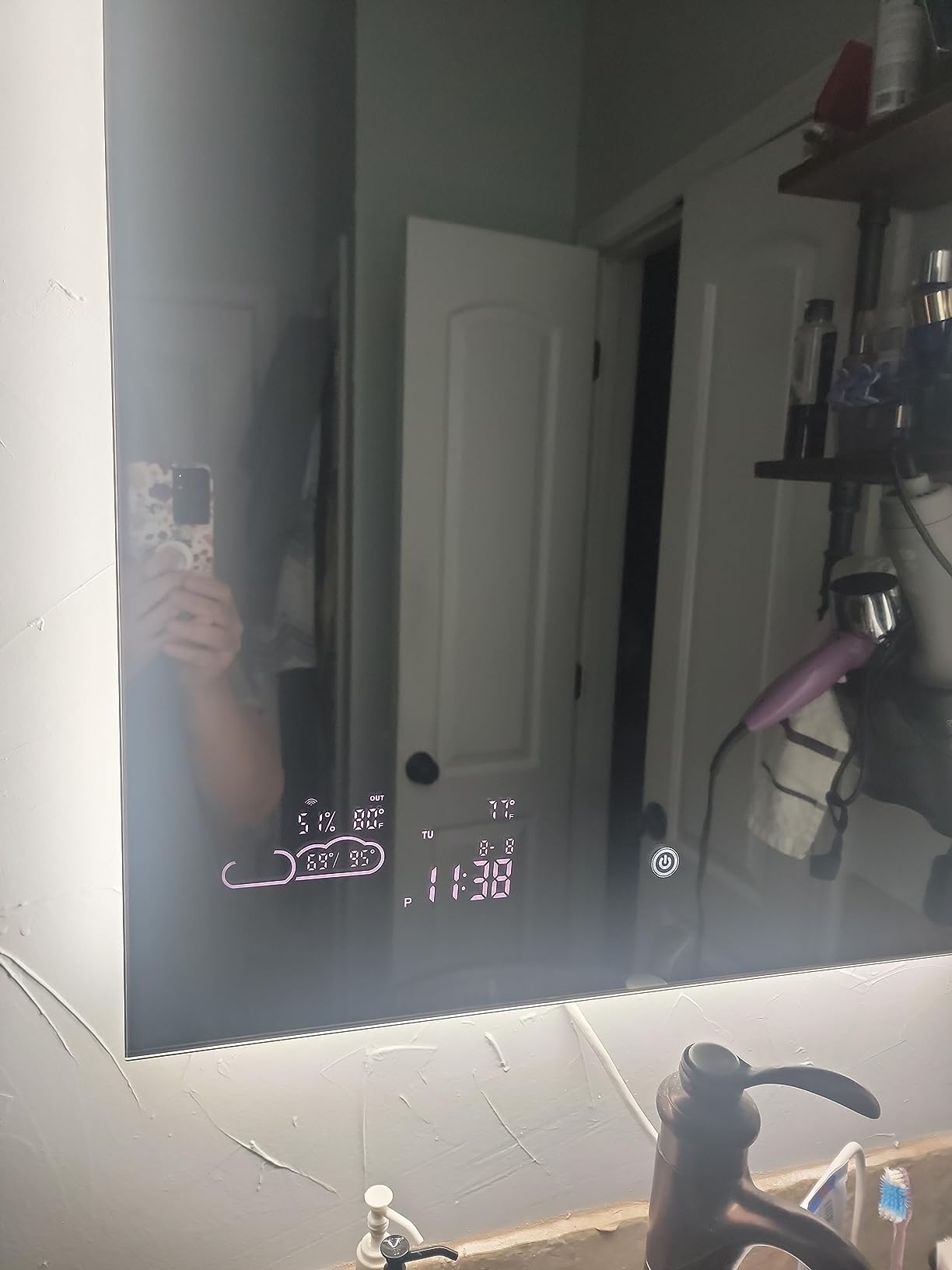 BYECOLD Smart Bathroom Mirror with Bluetooth Wi-Fi Enabled Weather Display, 32