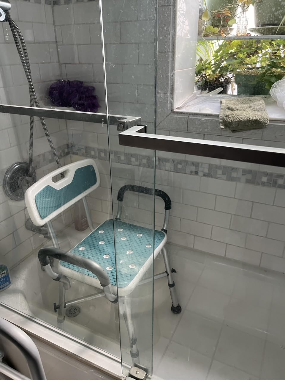 PELEGON Shower Chair for Elderly and Disabled (450lb) with Padded Armrests and Back, Adjustable Height Shower Seat, Heavy Duty Shower Chairs for Inside Shower, Handicap - Blue customer photo 2