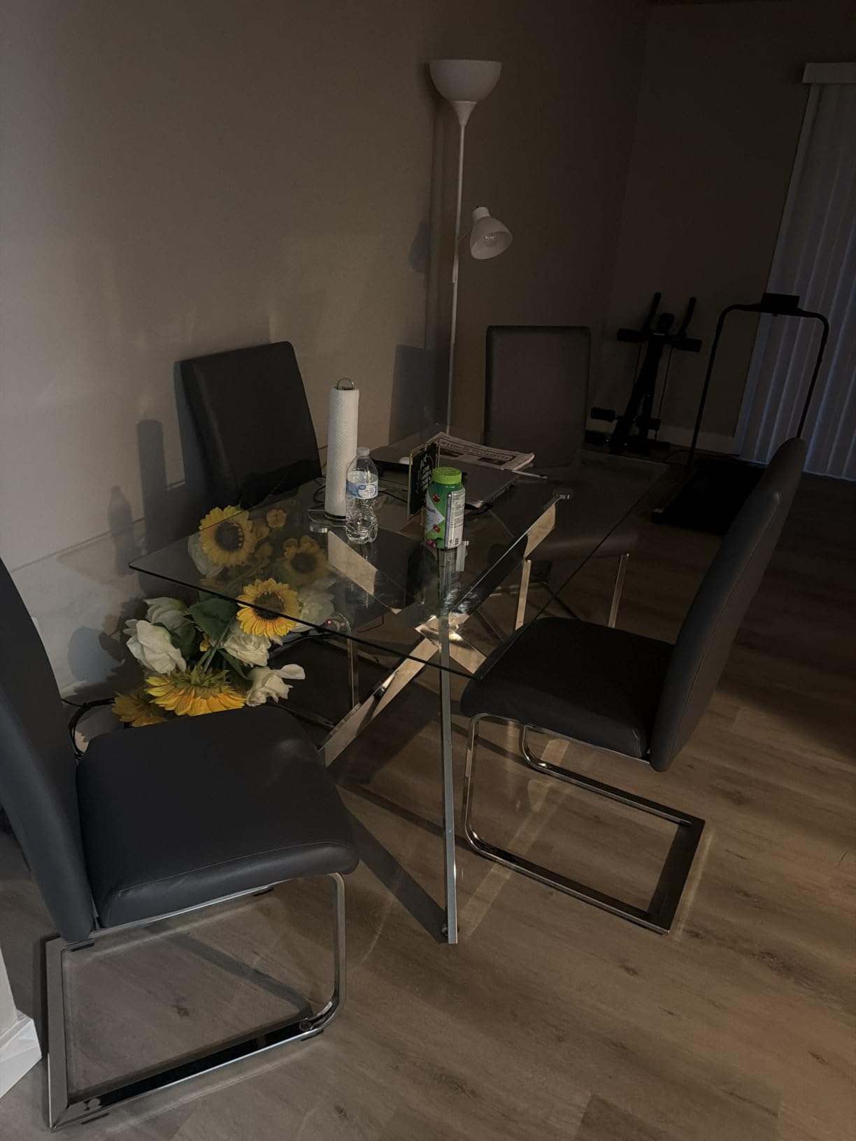 Glass Dining Table for 4 People, 51.2 Inches Rectangular Glass Kitchen Table with Black Steel Legs, Modern Dining Room Table for Dinner Kitchen Dining Room customer photo 1