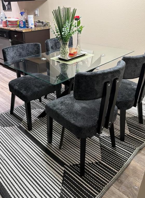 Glass Dining Table for 4 People, 51.2 Inches Rectangular Glass Kitchen Table with Black Steel Legs, Modern Dining Room Table for Dinner Kitchen Dining Room customer photo 2