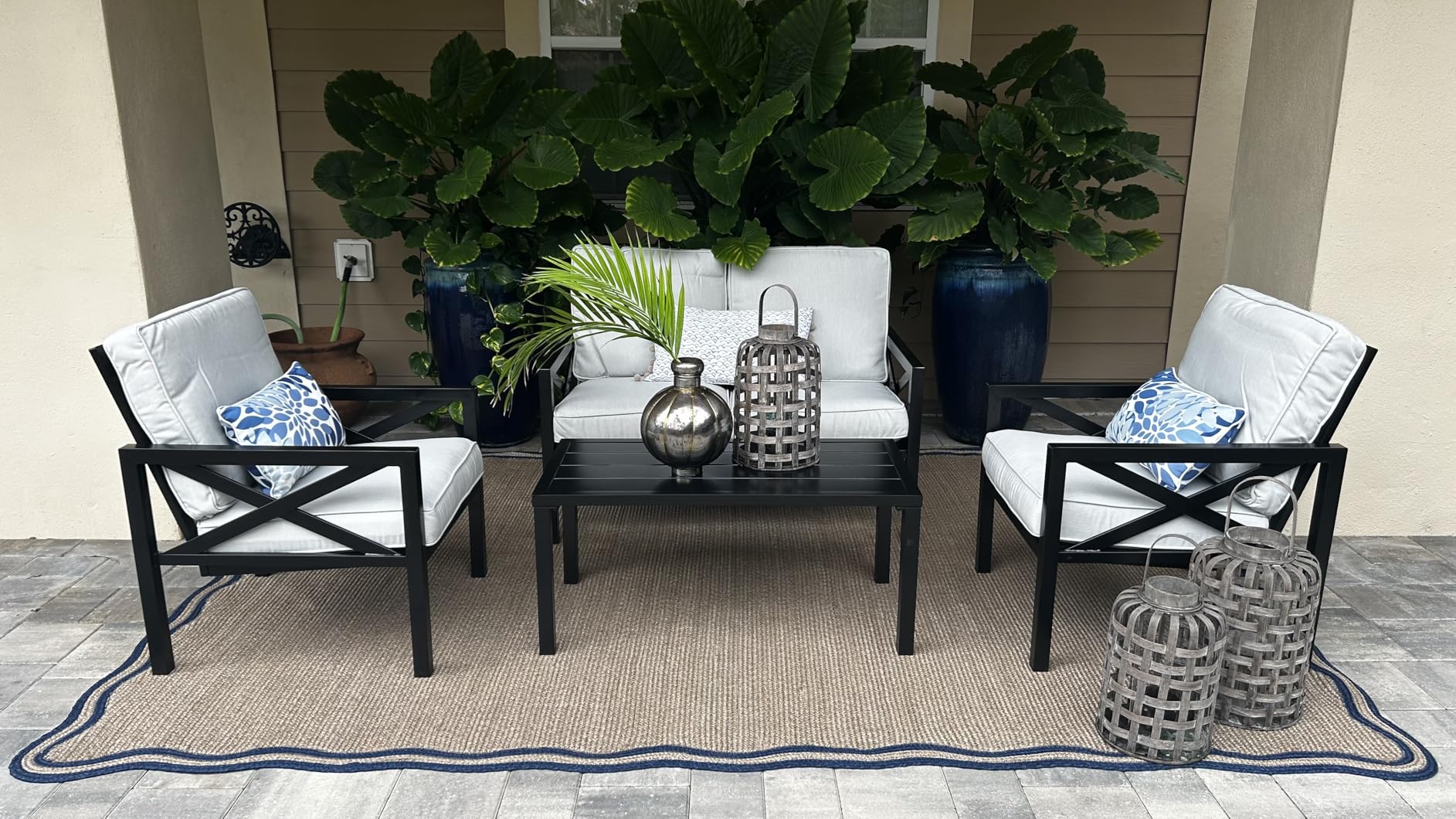NATURAL EXPRESSIONS Outdoor Patio Furniture 4 Pieces Set, Modern Patio Conversation Sets, Outdoor Sectional Metal Sofa with 5.5 Inch Cushion and Coffee Table for Balcony, Garden customer photo 1