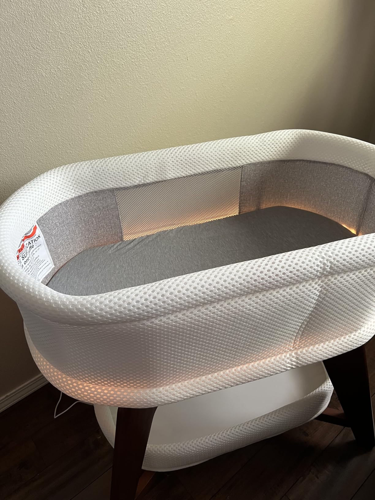 TruBliss Evi Smart Baby Bassinet Beside Sleeper with Auto-Glide, Ambient Nightlight & Sensory Sounds, Compatible with Alexa and Google Home, Includes 2 Sheets (White W/White Legs) customer photo 2