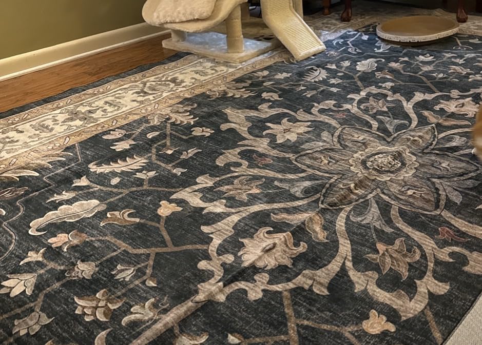 RELEANY Area Rugs Large 9'x12' Washable Non-Slip, Floral Vintage Distress Medallion Carpet for Living Room Bedroom Dining Room, Terracotta Burnt Orange Green customer photo 2