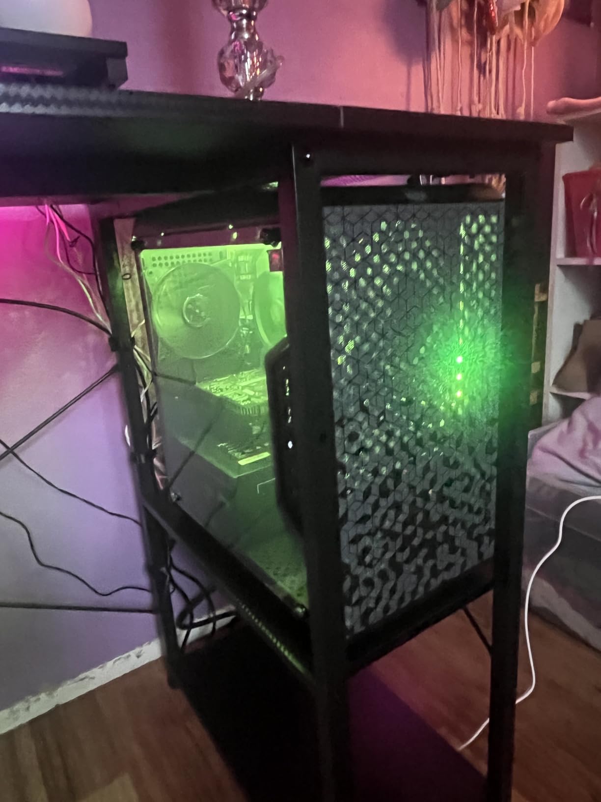 MOTPK 40 Inch Small Gaming Desk with Storage & Led Lights, Computer Desk with Shelf, Reversible Gamer Desk with Monitor Stand customer photo 2