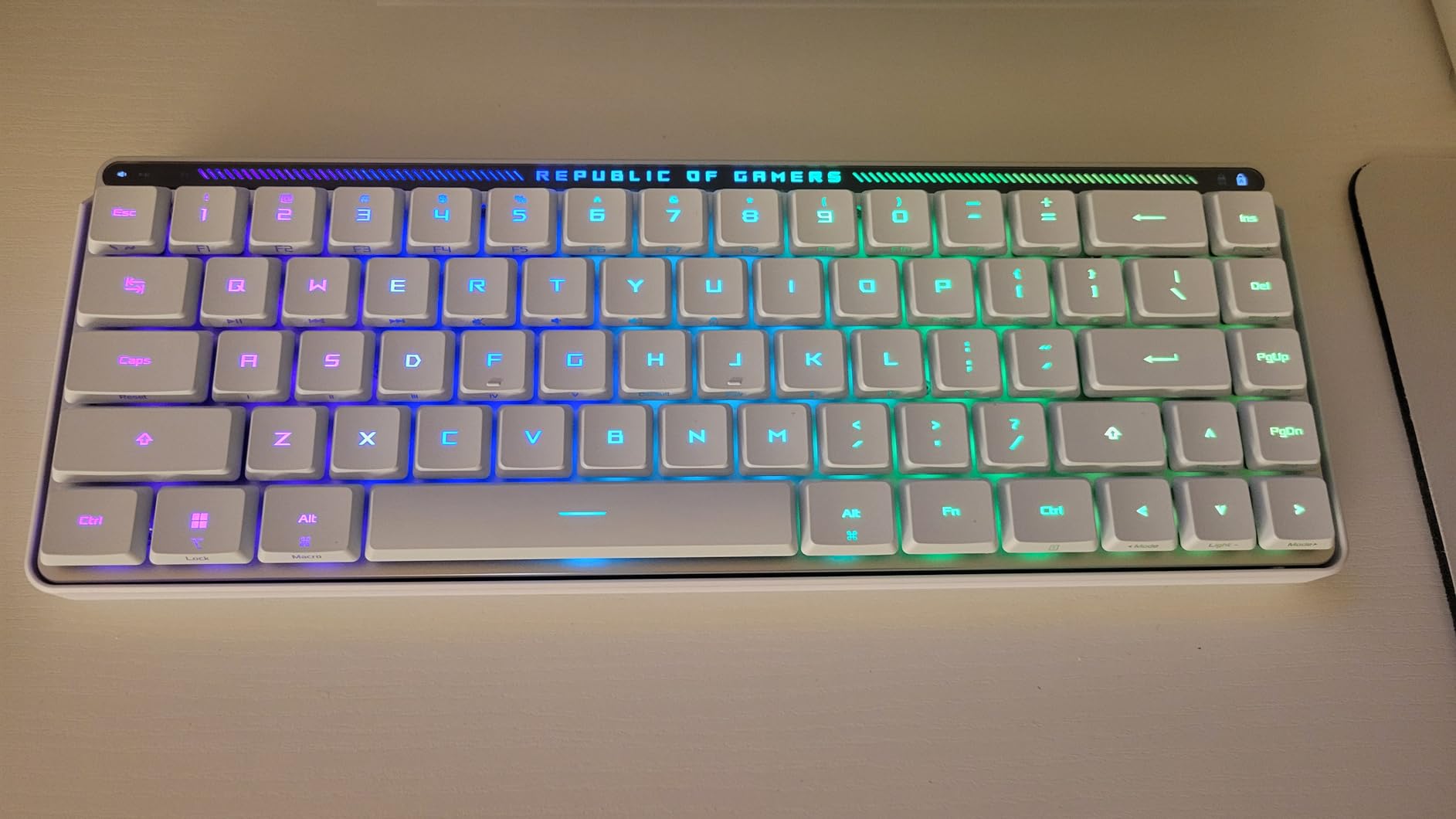 ROG Falchion RX Low Profile Wireless Gaming Keyboard - 65% Compact TKL, Tri-Mode Connectivity, ROG RX Red Optical Switches, RGB, Touch Panel, Keyboard Cover, PC/Mac Support - White customer photo 2