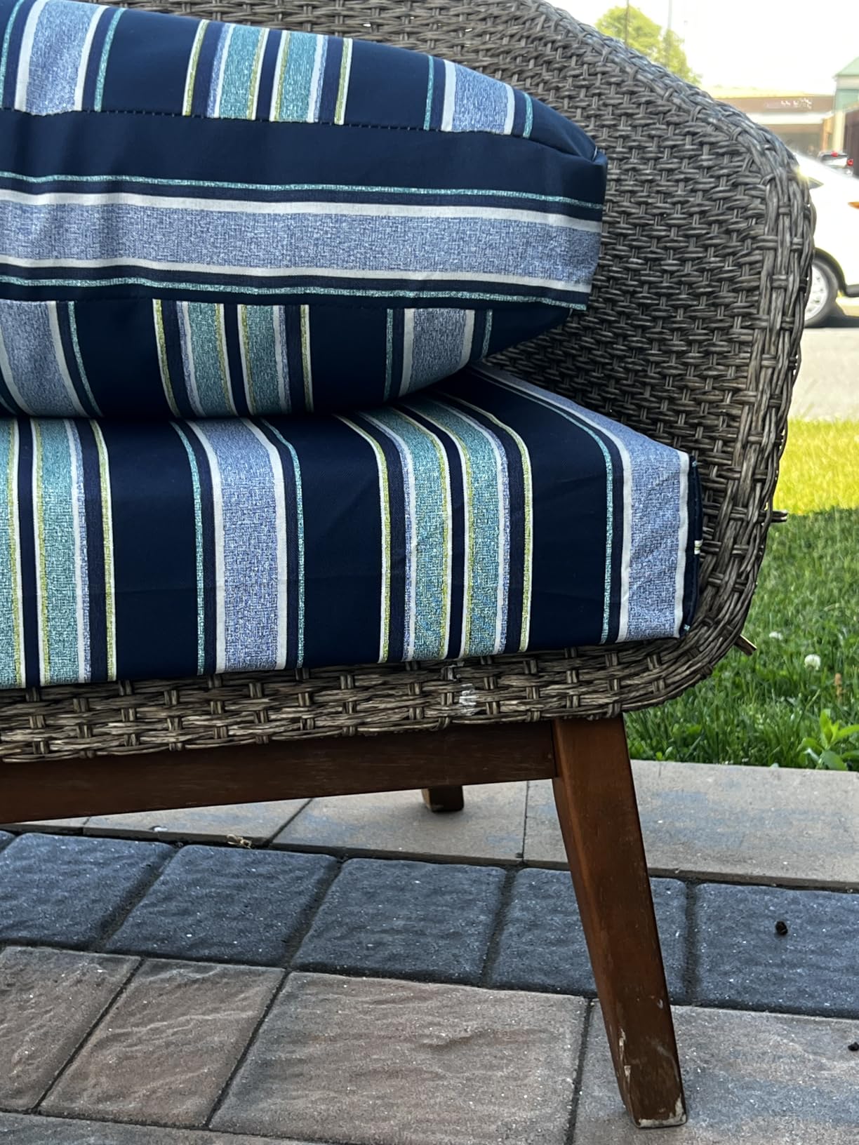 Arden Outdoor Loveseat Cushion Set, 48 x 24, Water Repellent, Fade Resistant, Cushion Set for Couch, Bench, and Swing, Sapphire Blue Leala customer photo 2