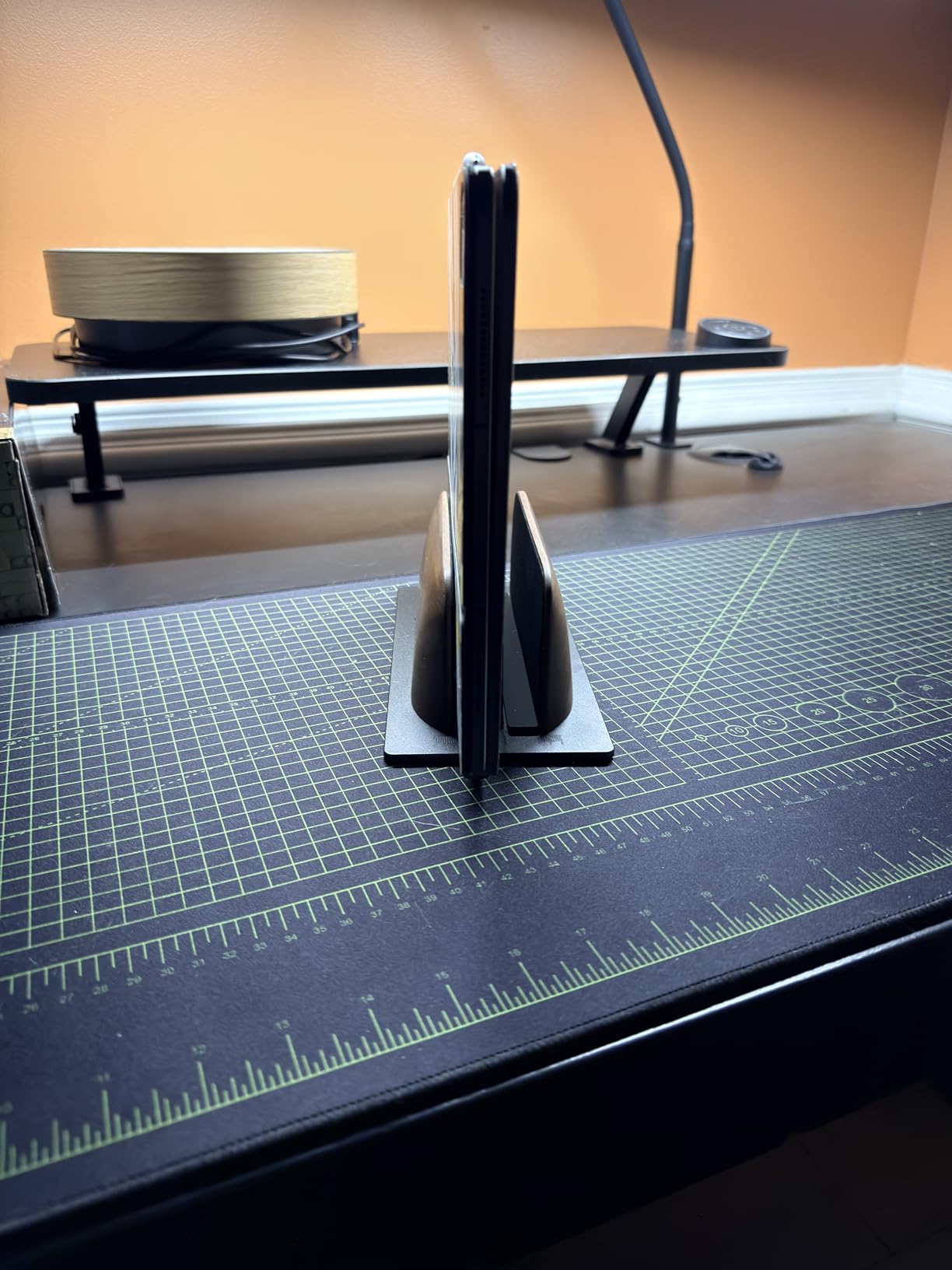 Vertical Laptop Stand, Dual Slot Wooden Laptop Holder Vertical for Desk, Width Adjustable Dock for MacBook Pro and Other Laptops customer photo 2