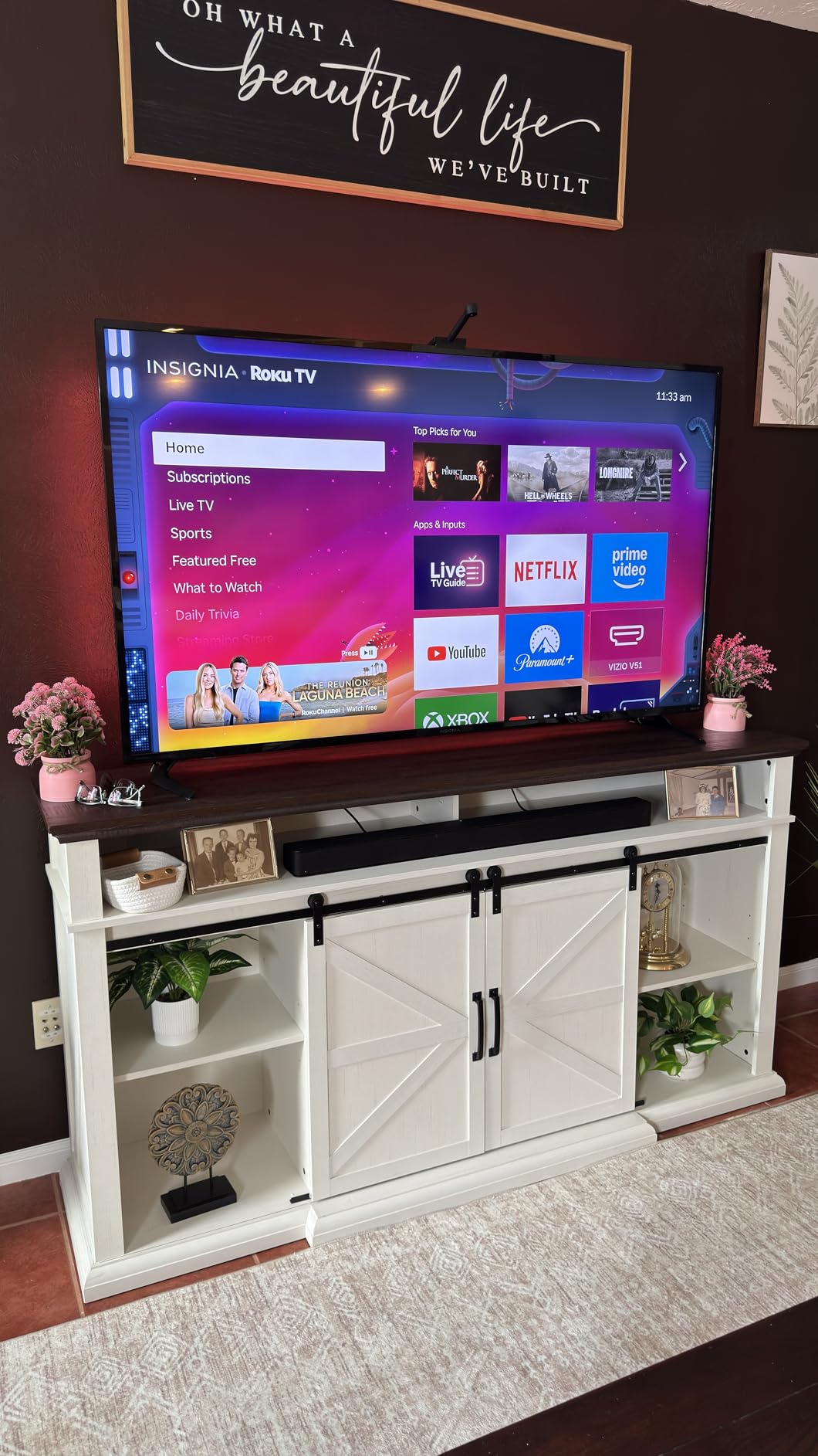 Farmhouse TV Stand for 80 Inch TVs, 37.4
