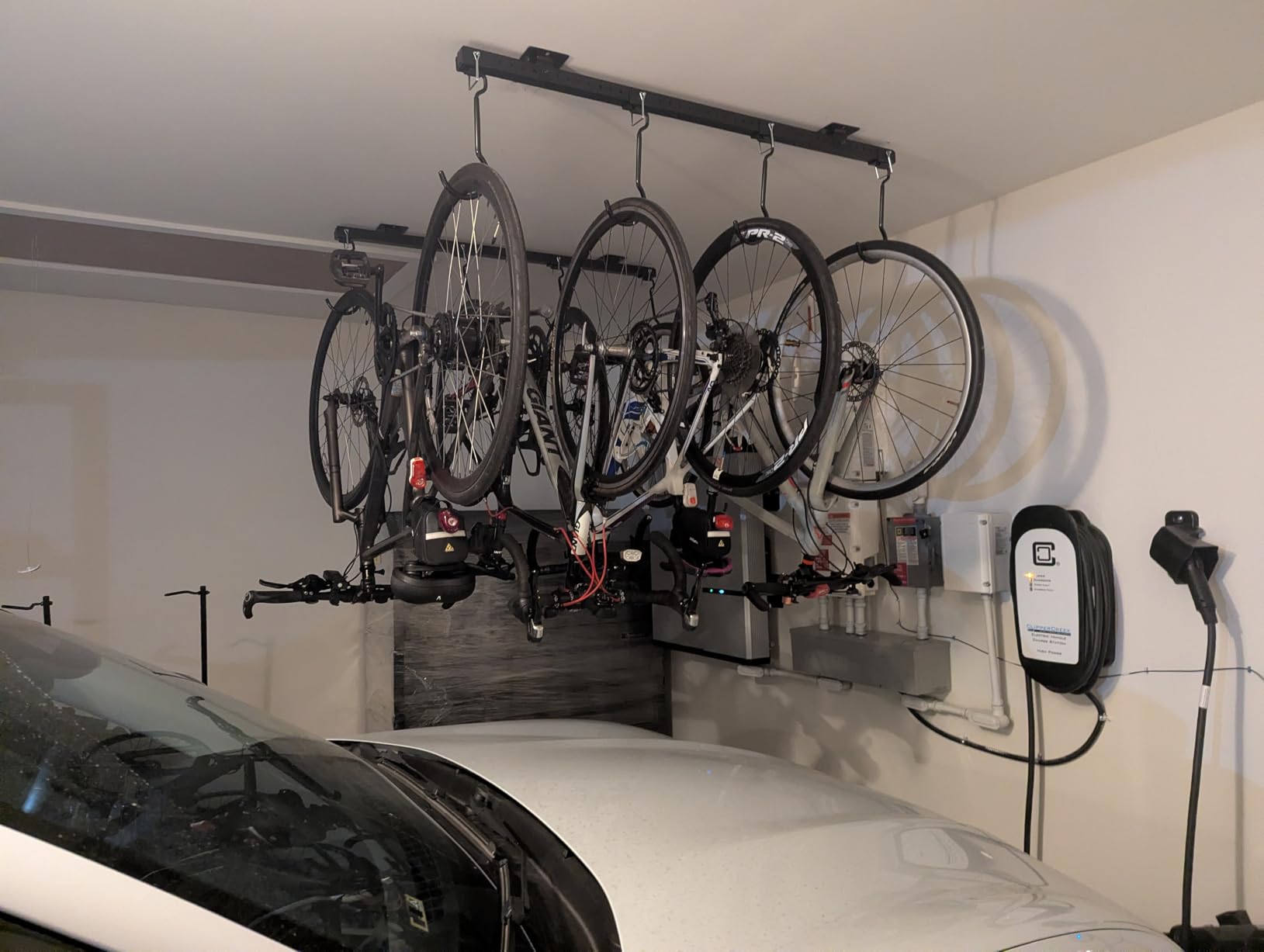 Teal Triangle Ceiling Mounted Bike Rack for Garage - Premium Bicycle Stand & Hanger for Space-Saving Storage | Adjustable Ceiling Hooks Hold 4-8 Bikes - Indoor Bicycle Rack System for basement customer photo 2