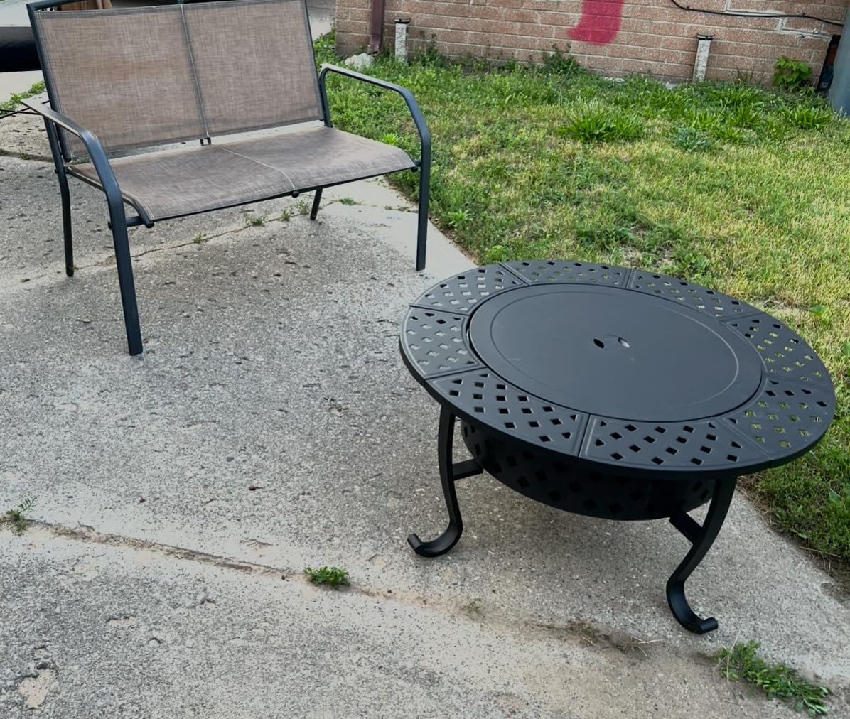Panovue 42 Inch Fire Pit with 2 BBQ Grills, Wood Burning Fire Pits for Outside with Lid & Fire Poker, BBQ & Outdoor Firepit & Round Metal Table 3 in 1 for Patio, Picnic, Party customer photo 2