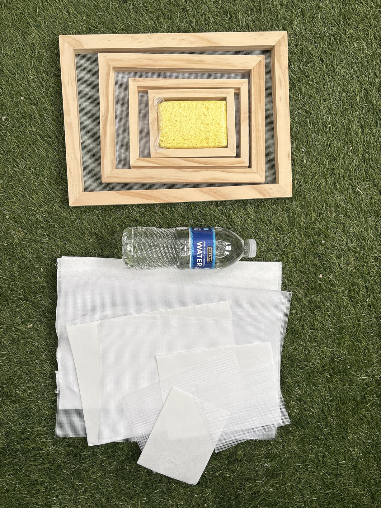 Okllen Set of 4 Paper Making Screen Kit, Wooden Paper Making Frames with Mesh, Absorbent Paper and Sponge for DIY Paper Crafts Size (A4, A5, A6, A7) customer photo 2