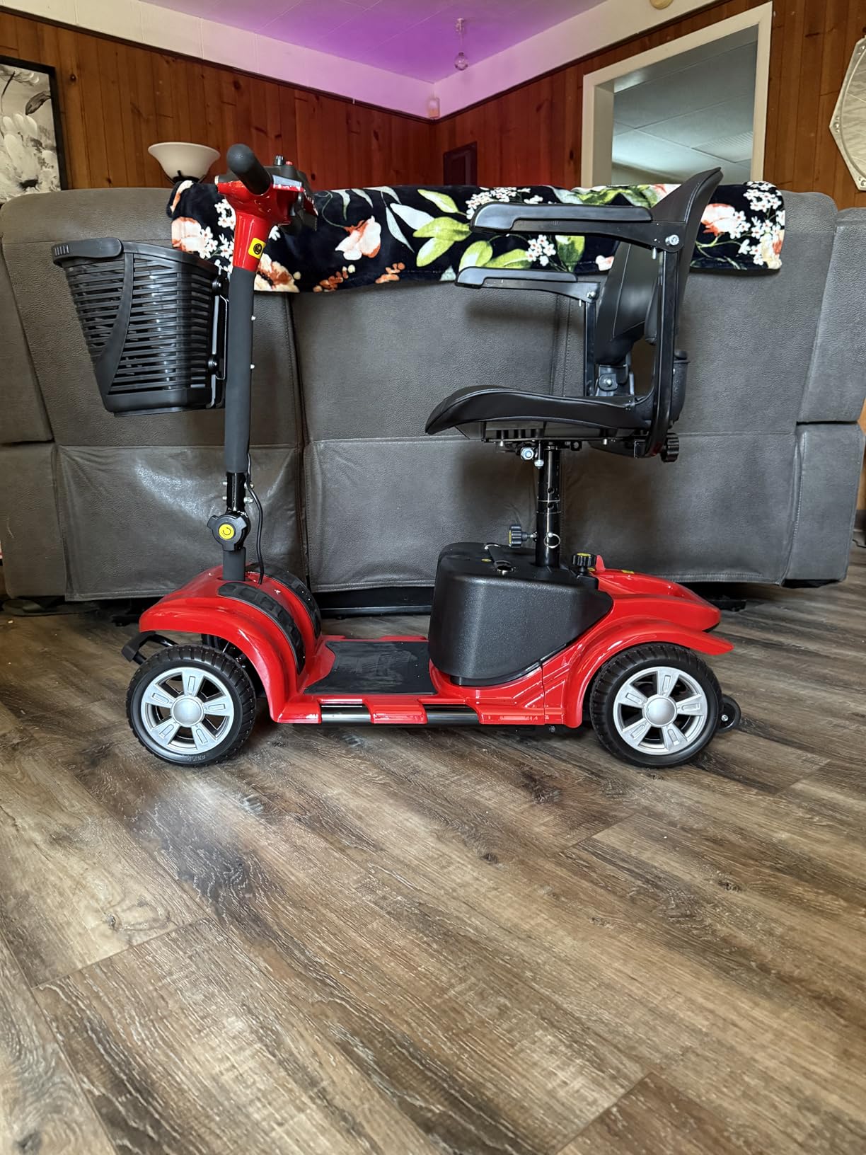 Mobility Scooter for Adults, Senior, 4 Wheels Electric Powered Chargeable Device for Travel, Lightweight and Portable, with LED Headlights and Basket, Charger Included (Red) customer photo 1