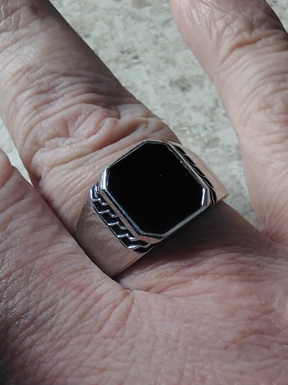 STARCHENIE Men's Genuine Black Onyx/Turquoise/Tiger Eye Sterling Silver Ring Vintage Square Gemstone Signet Pinky Ring for Men Jewelry Gift for Him Size 7-12 customer photo 1