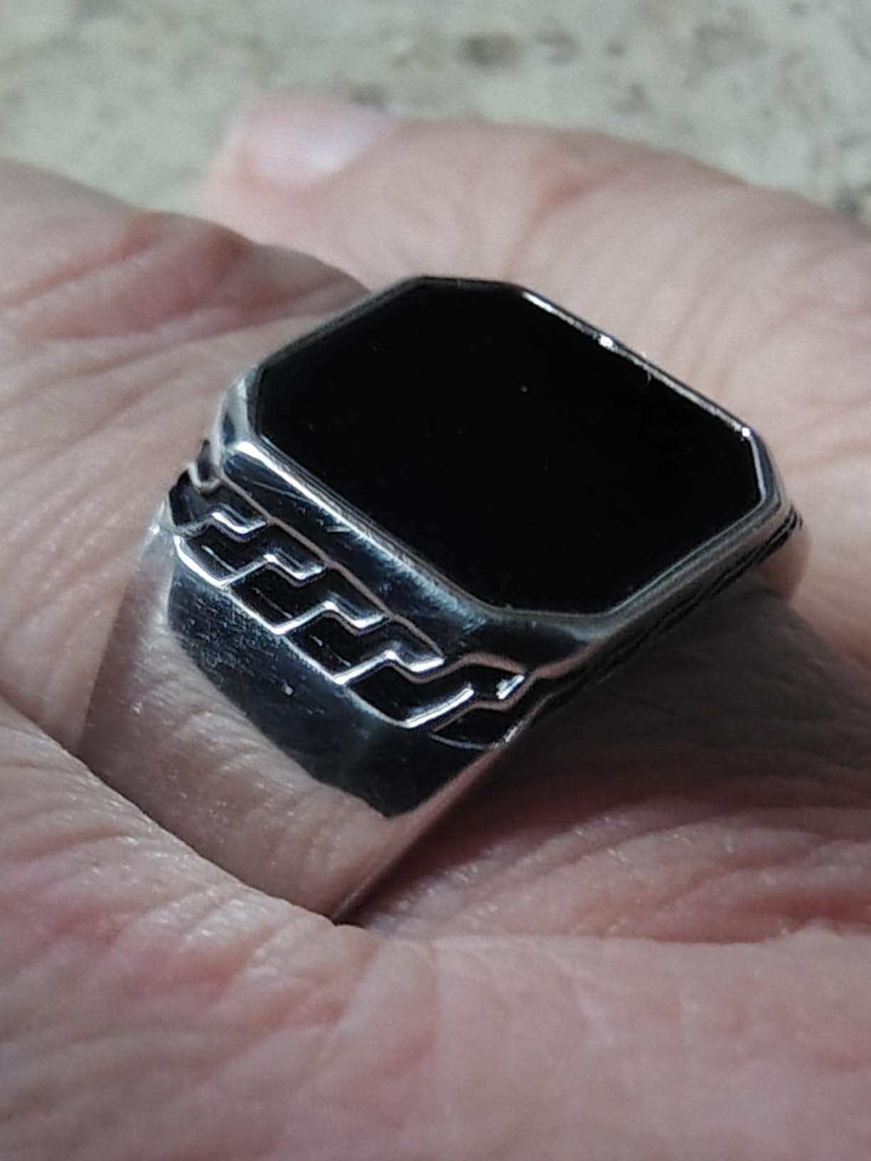 STARCHENIE Men's Genuine Black Onyx/Turquoise/Tiger Eye Sterling Silver Ring Vintage Square Gemstone Signet Pinky Ring for Men Jewelry Gift for Him Size 7-12 customer photo 2