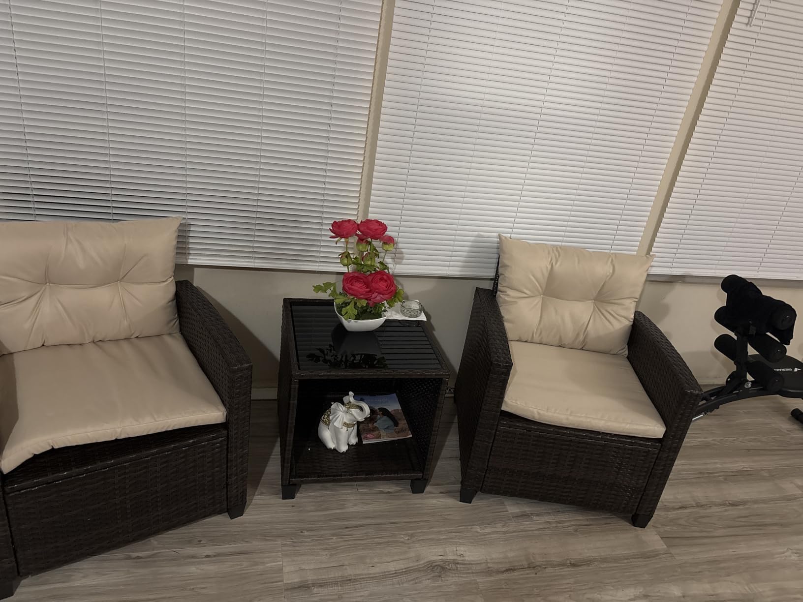 Devoko 3 Pieces Patio Furniture Set, PE Rattan Wicker Patio Set with Two Outdoor Chairs and Table, Upgraded Patio Chairs and Table for Porch, Garden Poolside Balcony customer photo 2