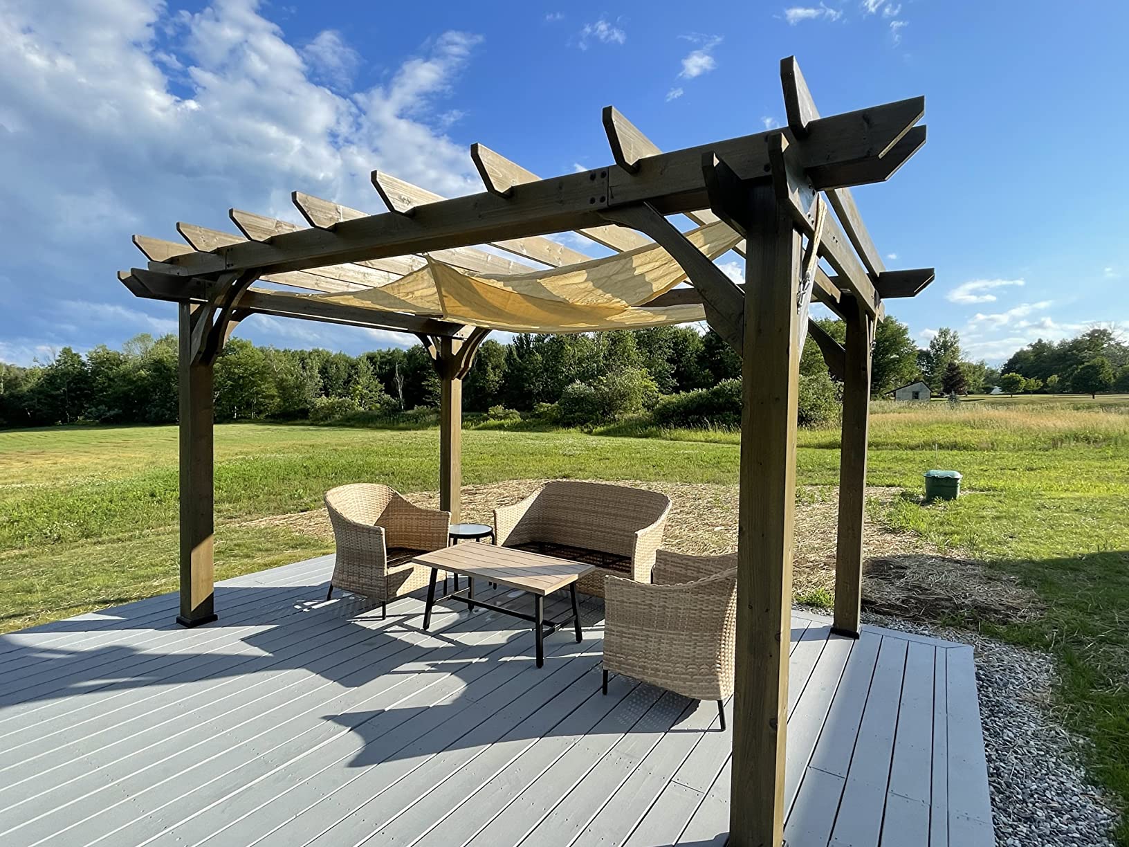 Backyard Discovery Somerville 14 x 10 Walnut All Cedar Pergola, Durable, Quality Supported Structure, Snow and Wind Supported, Rot Resistant, Electrical Outlet with USB, Deck, Garden, Patio customer photo 2