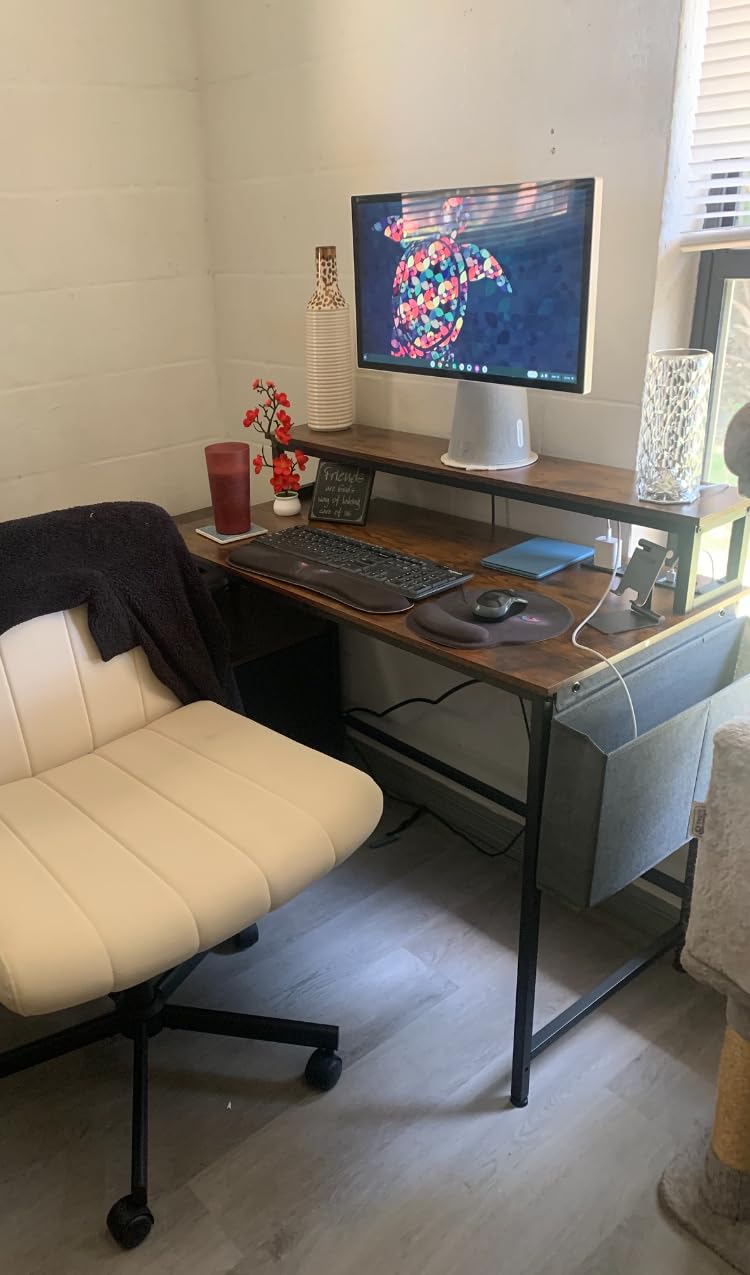 EnHomee 56.5 Inch Office Desk with Drawers and Printer Space, Computer Desk with Power Outlets, Home Office Desks with File Drawers Cabinet, Study and Gaming Desk with Shelves Monitor Stand, Rustic Brown customer photo 1