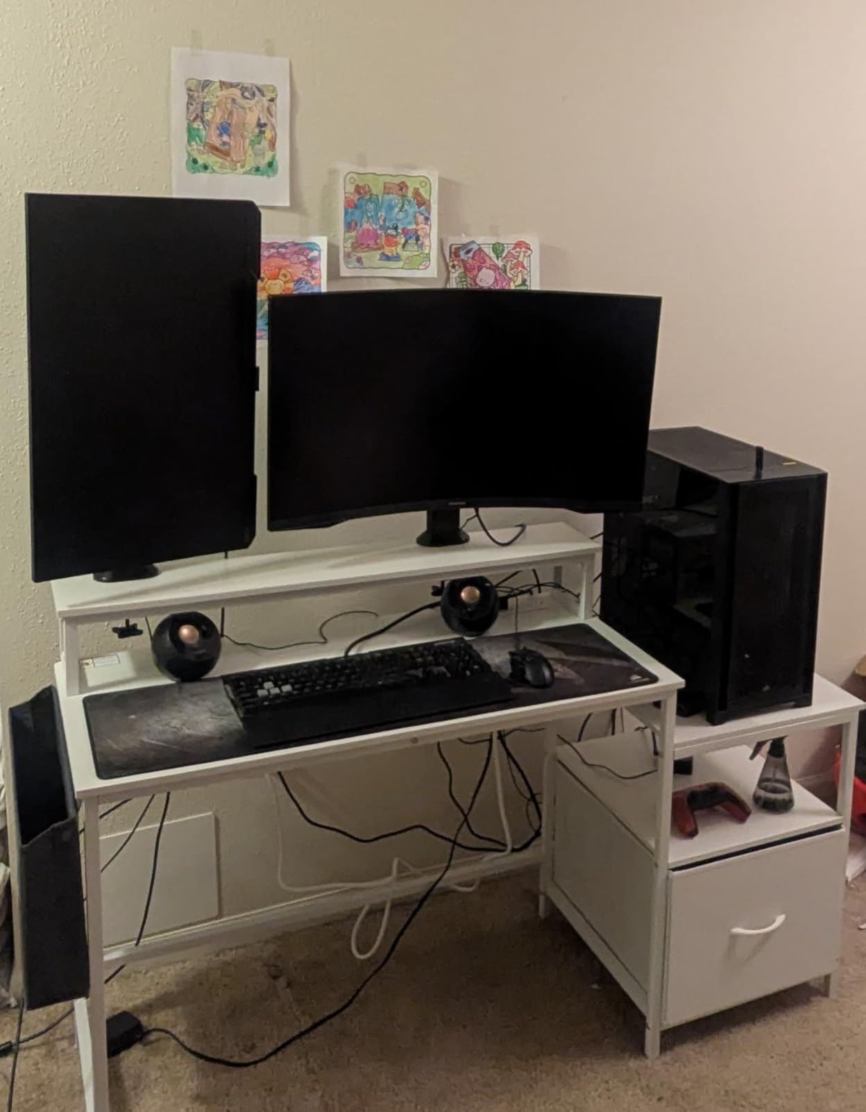 EnHomee 56.5 Inch Office Desk with Drawers and Printer Space, Computer Desk with Power Outlets, Home Office Desks with File Drawers Cabinet, Study and Gaming Desk with Shelves Monitor Stand, Rustic Brown customer photo 2