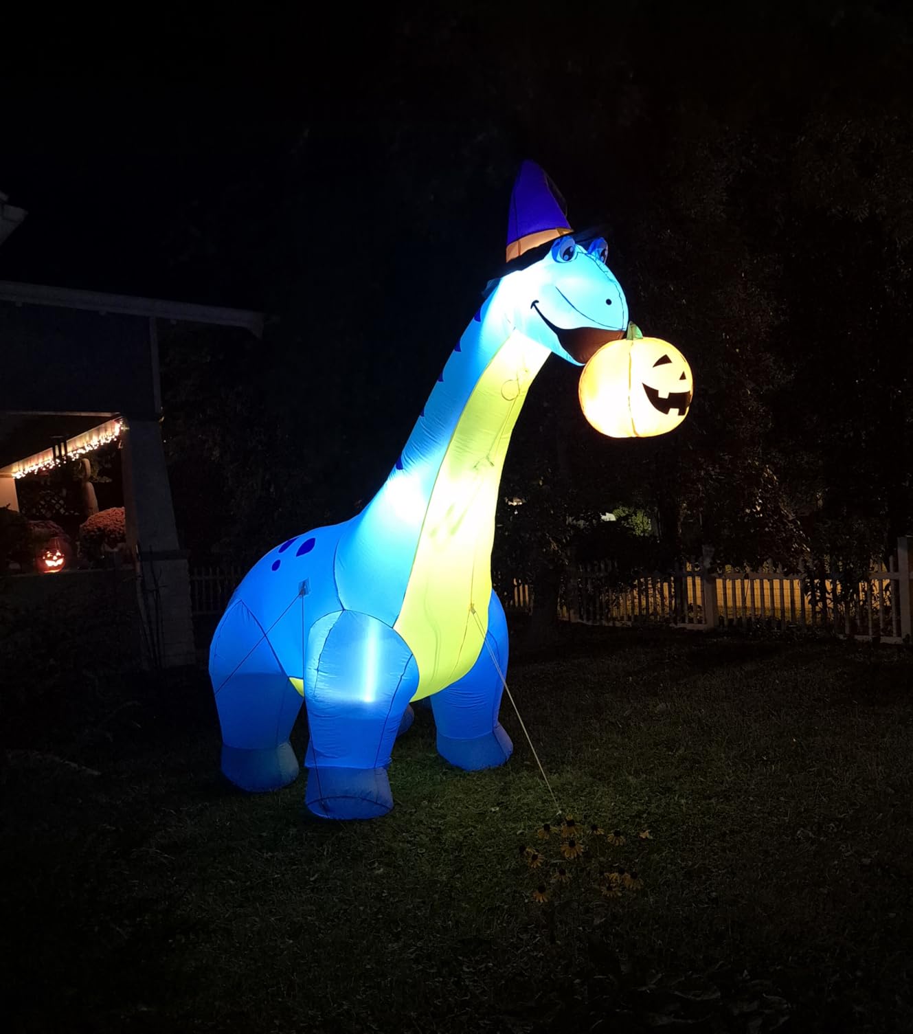 COMIN Halloween Inflatables Outdoor Decorations 10 FT Tall Dinosaurs Eating Pumpkin Blow Up with Built-in LED customer photo 2