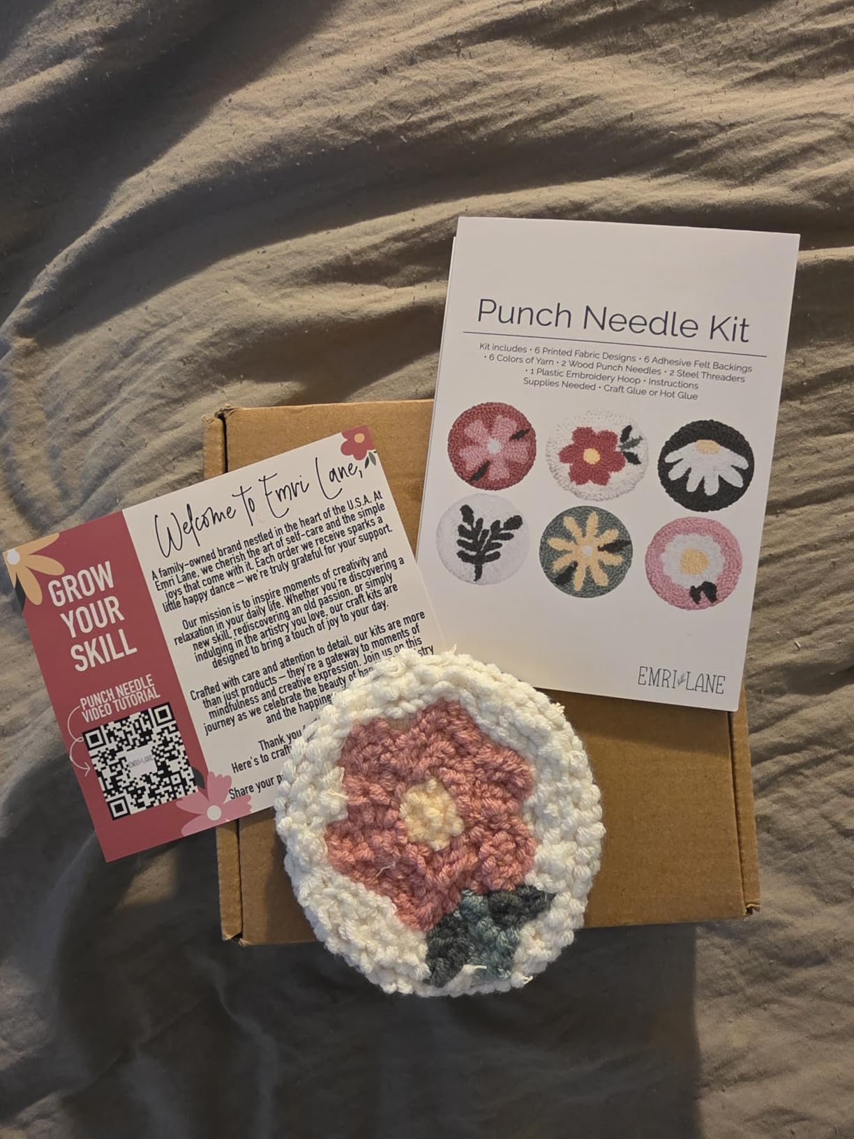 Emri Lane Punch Needle Kit - 6 Floral Design Punch Needle Embroidery Kit w/Monk Cloth, Embroidery Hoop, Yarn & More - Essential Punch Needle Supplies for Crafters - Ideal Punch Art for Beginners customer photo 1