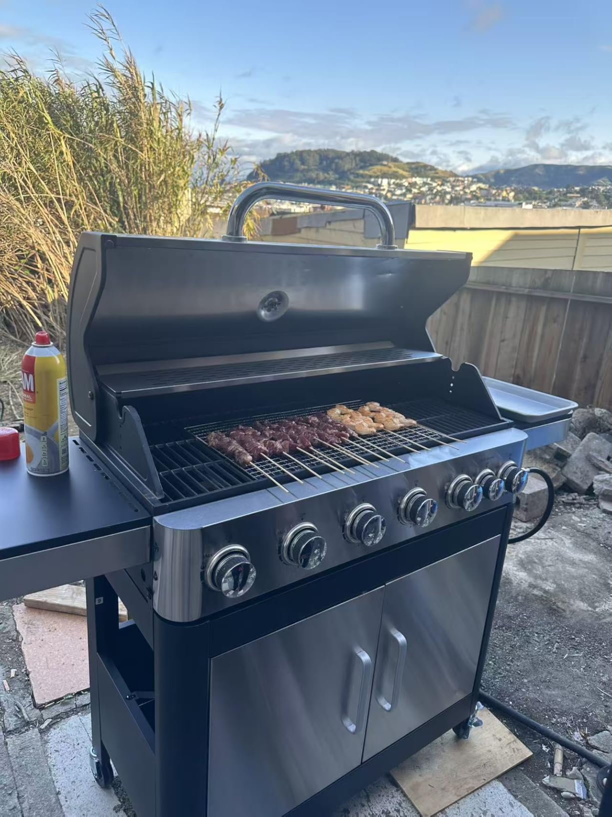 Sophia & William 4-Burner Gas BBQ Grill with Side Burner and Porcelain-Enameled Cast Iron Grates, 42,000BTU Propane Grills Outdoor Cooking Barbecue Cabinet Style, Blue customer photo 2